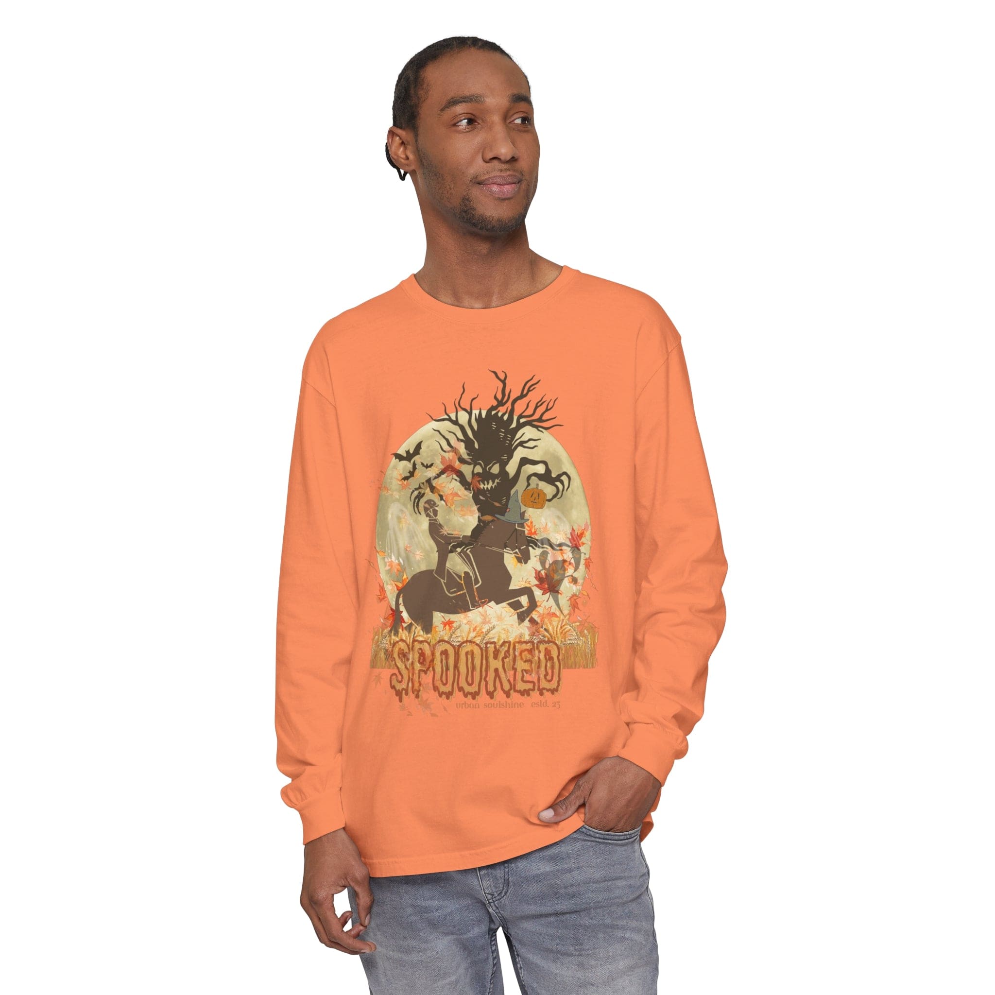 Urban SoulShine & co Long-sleeve Spooked Horse Trail Long-Sleeve Halloween Tee (unisex)