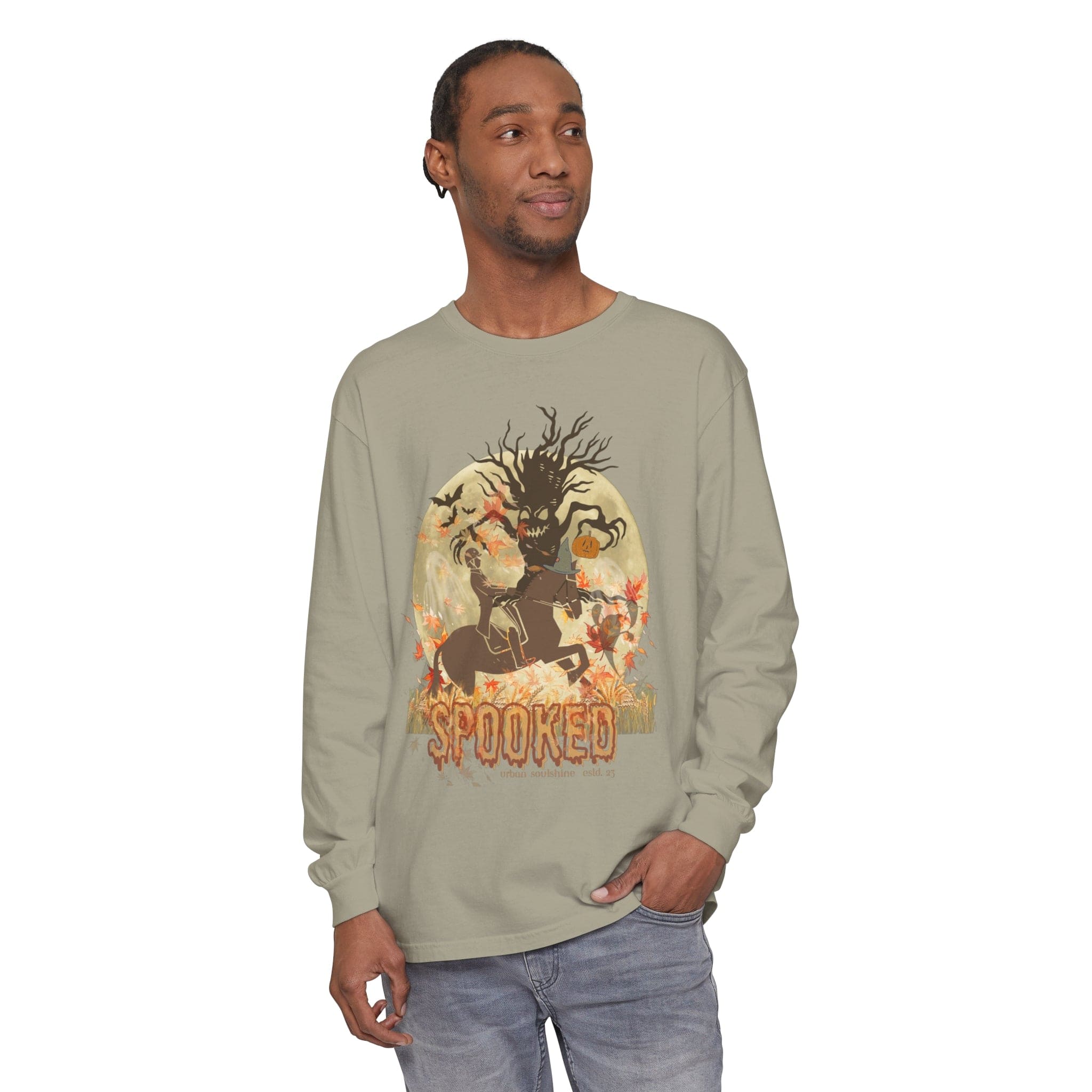 Urban SoulShine & co Long-sleeve Spooked Horse Trail Long-Sleeve Halloween Tee (unisex)