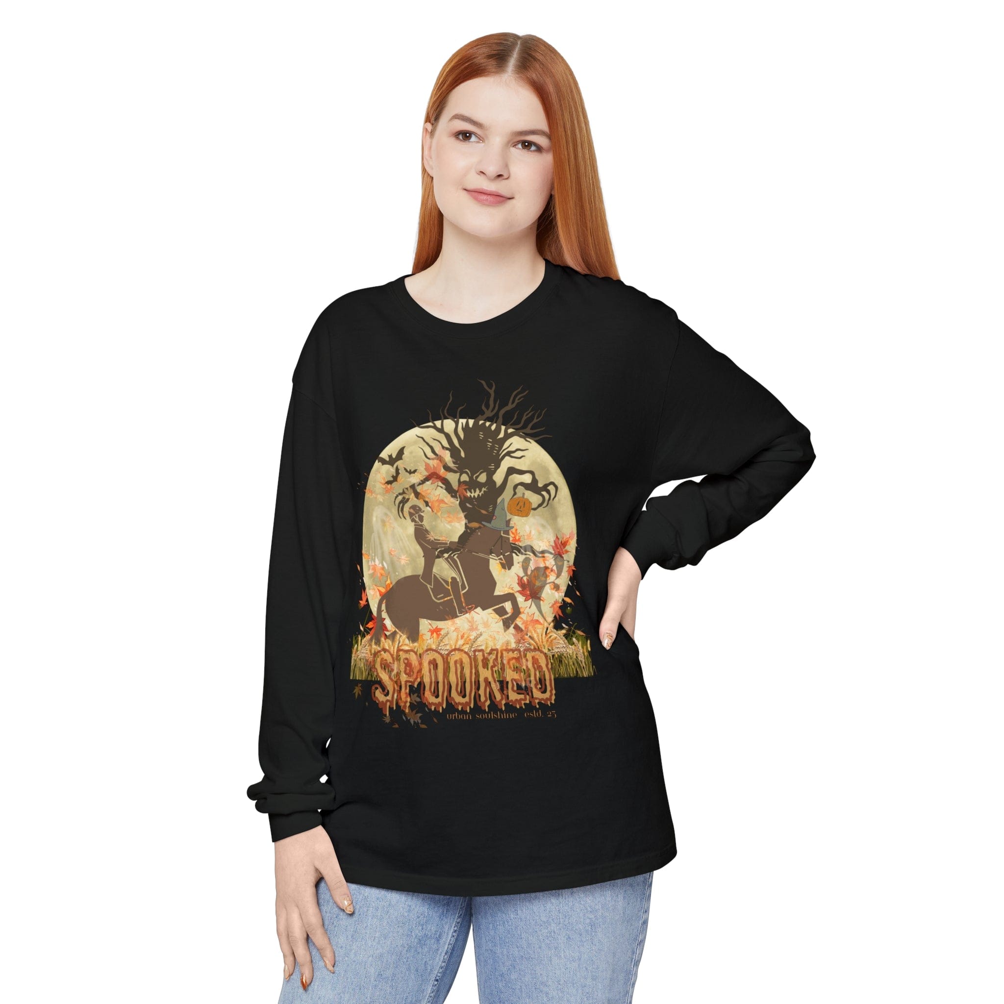 Urban SoulShine & co Long-sleeve Spooked Horse Trail Long-Sleeve Halloween Tee (unisex)