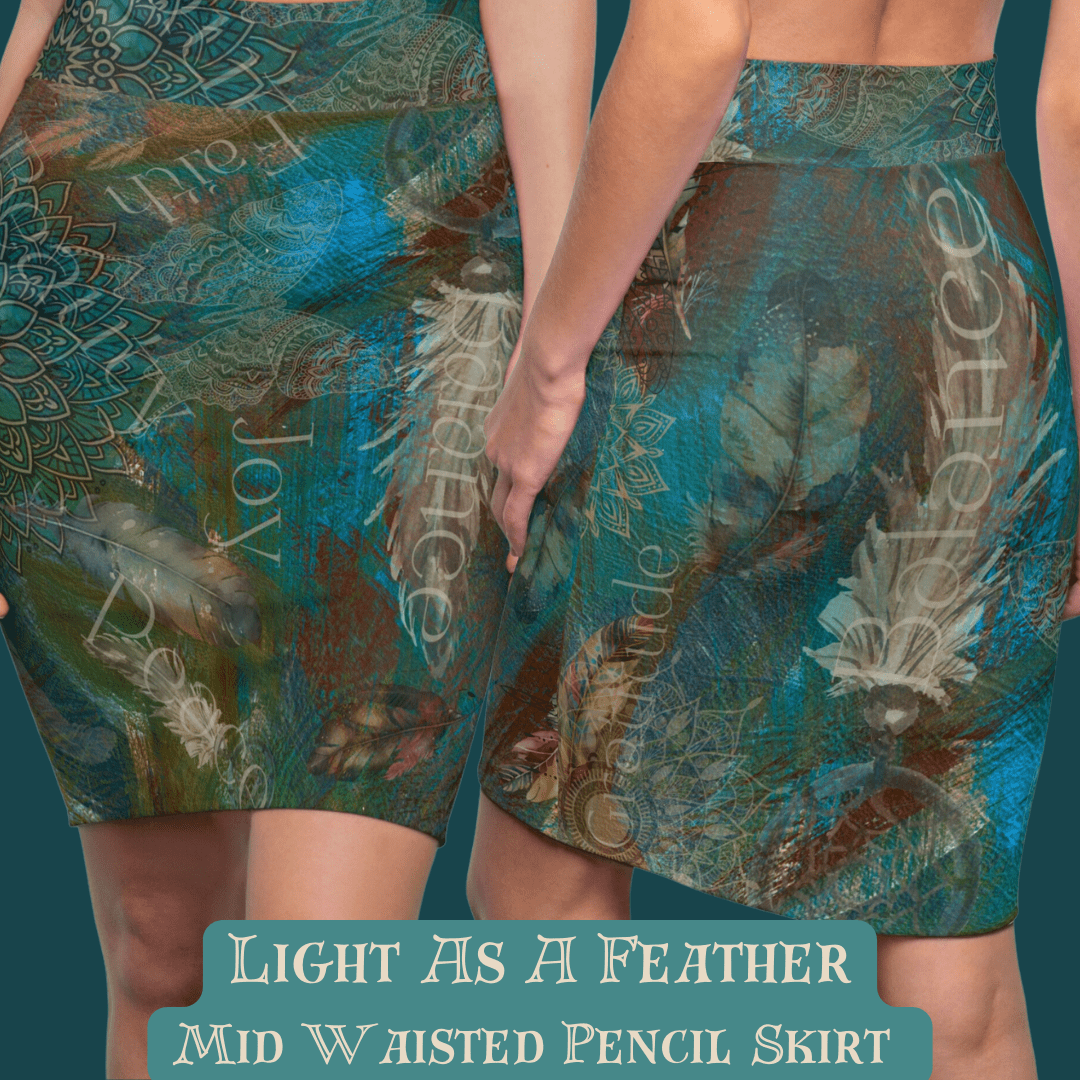 Urban SoulShine & co Mid Waist Skirts Light As A Feather Inspirational Mantra Mid Waisted Pencil Skirt