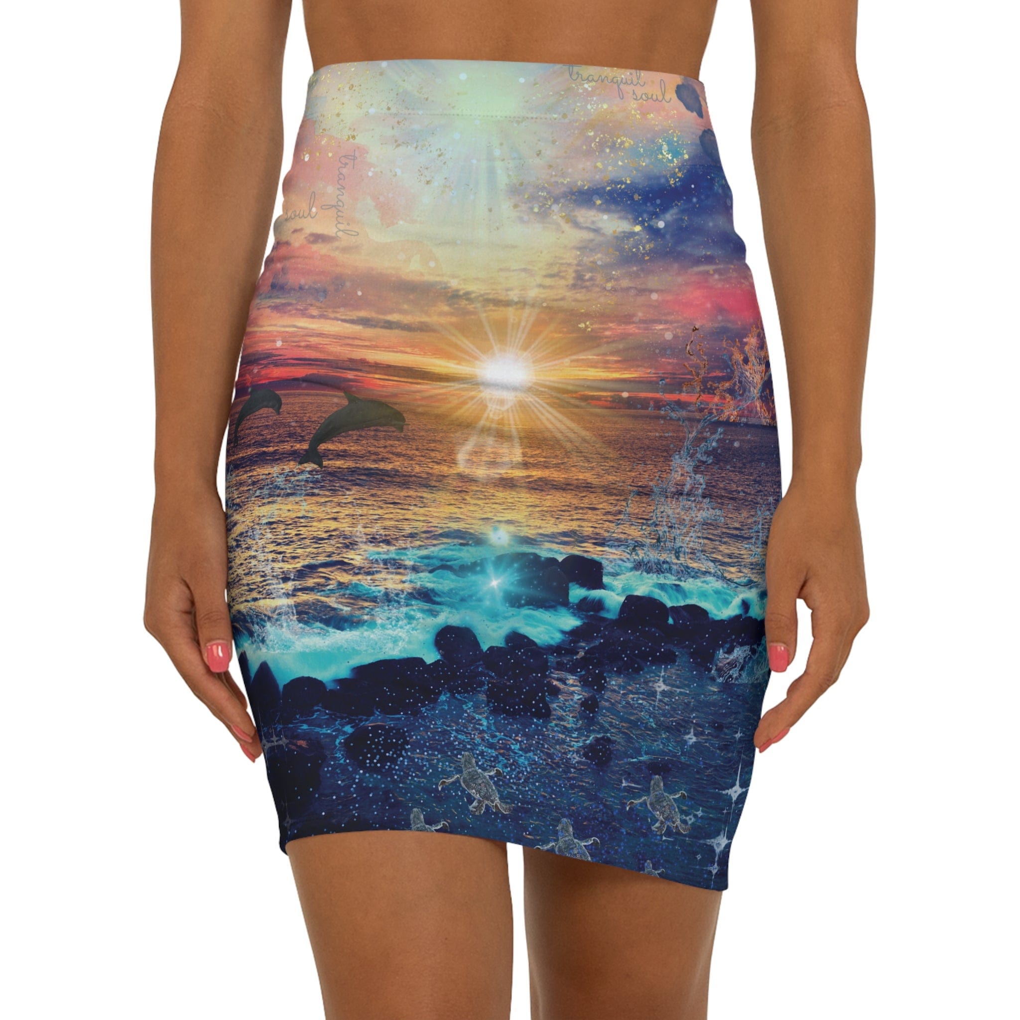 Urban SoulShine & co Mid Waist Skirts Ocean of Tranquility Inspirational Fitted Pencil Skirt