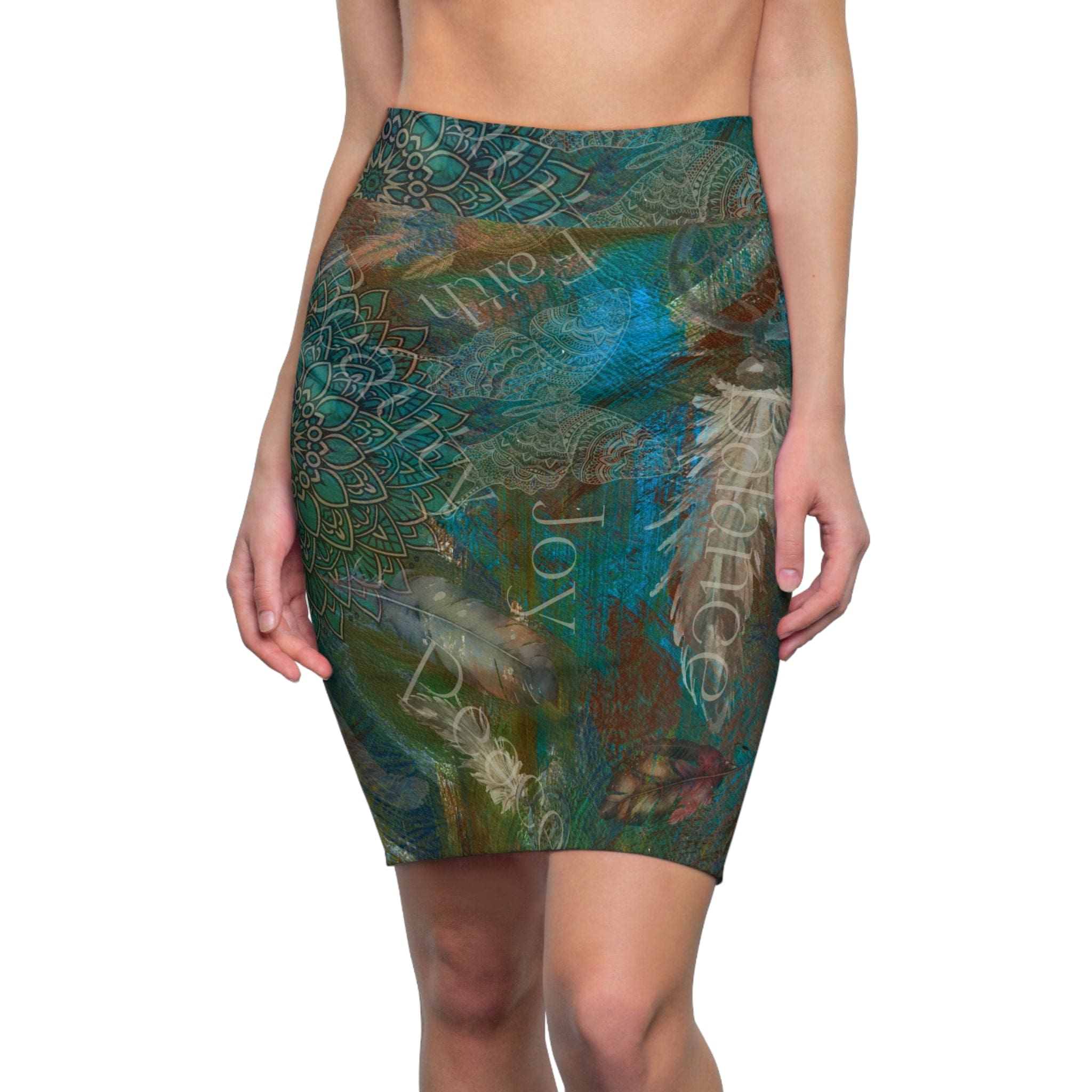 Urban SoulShine & co Mid Waist Skirts XS / 4 oz. Light As A Feather Inspirational Mantra Mid Waisted Pencil Skirt