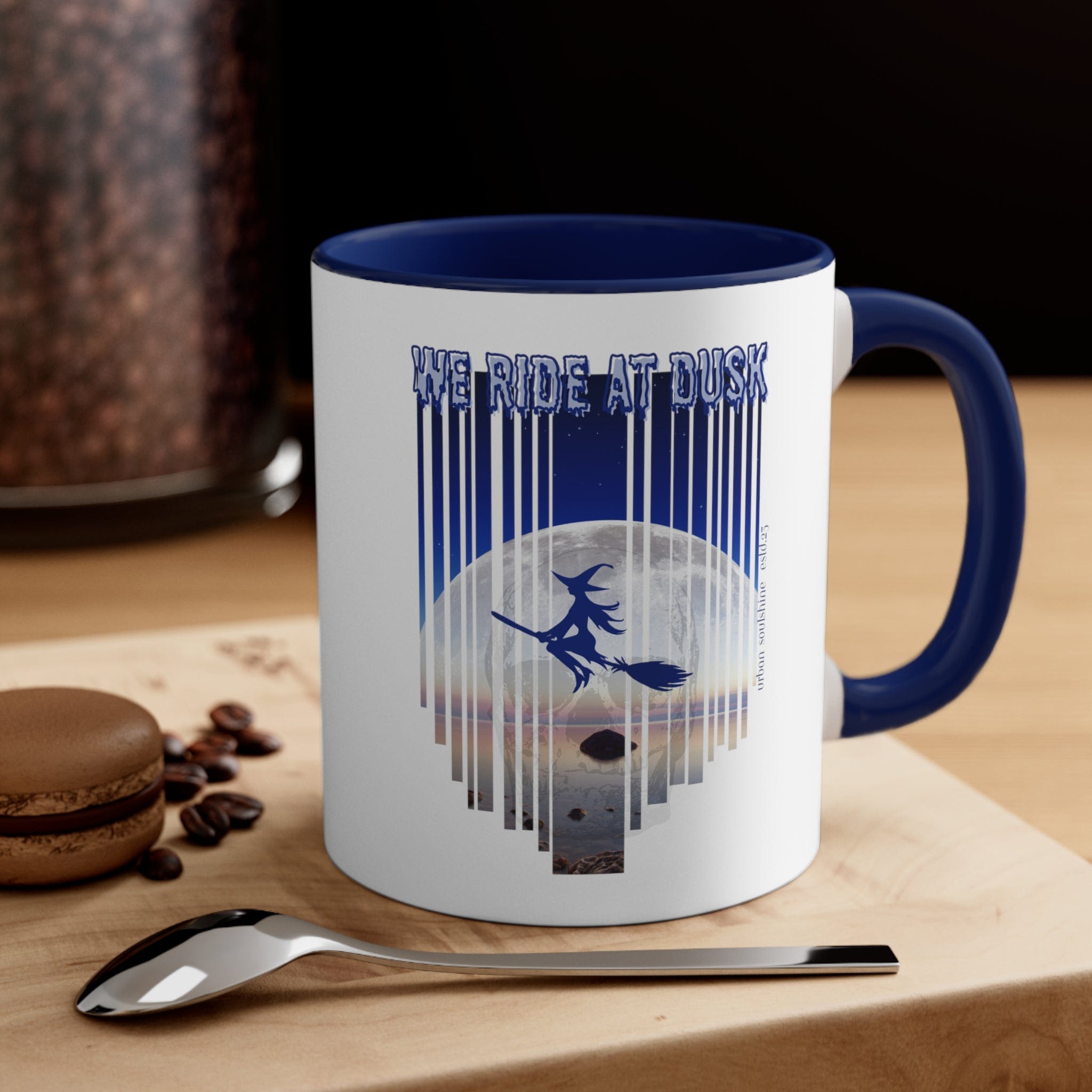 Urban SoulShine & co Mug Navy / 11oz We Ride At Dusk Moonlight Witch Flight Halloween Mug