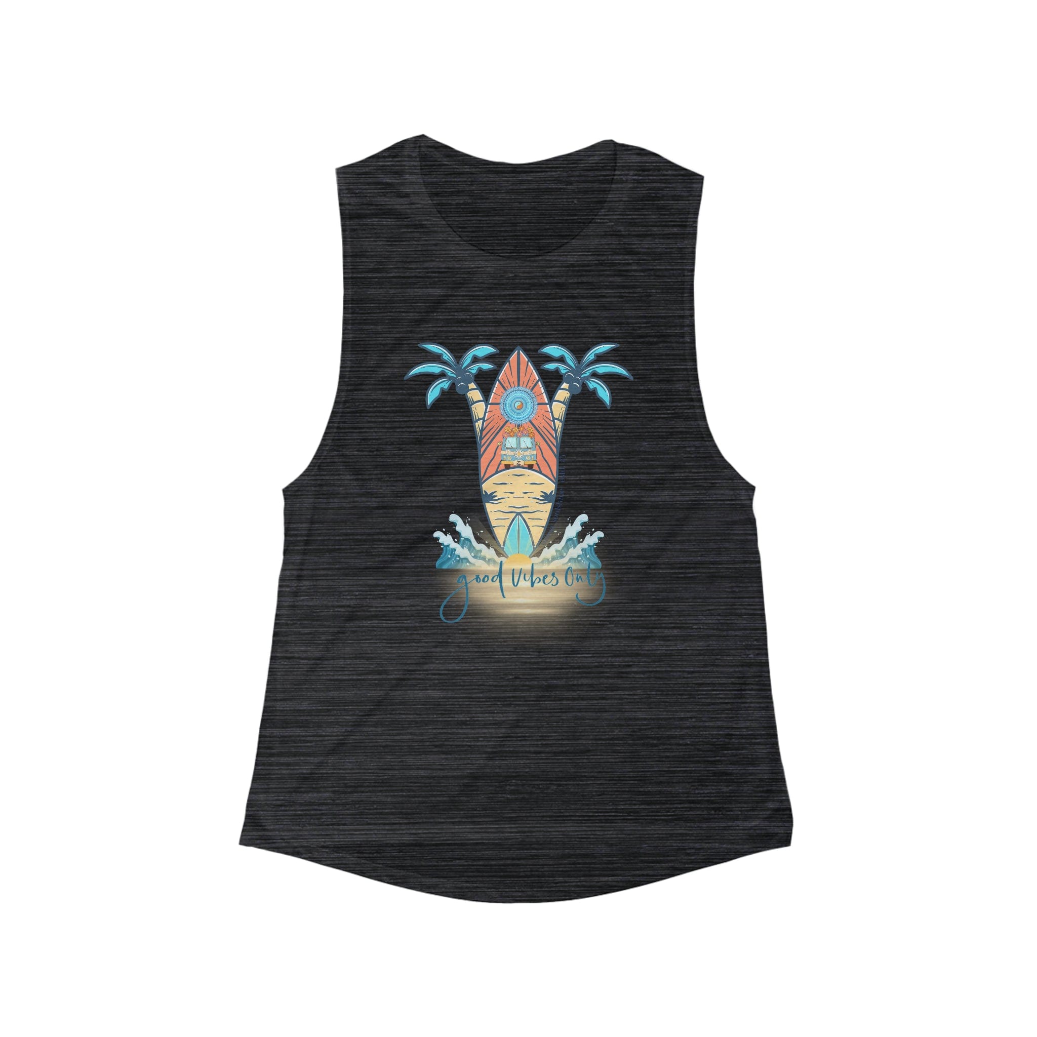 Urban SoulShine & co Muscle Tank S / Black Slub Surf's Up With Good Vibes Only Women's Flowy Scoop Muscle Tank