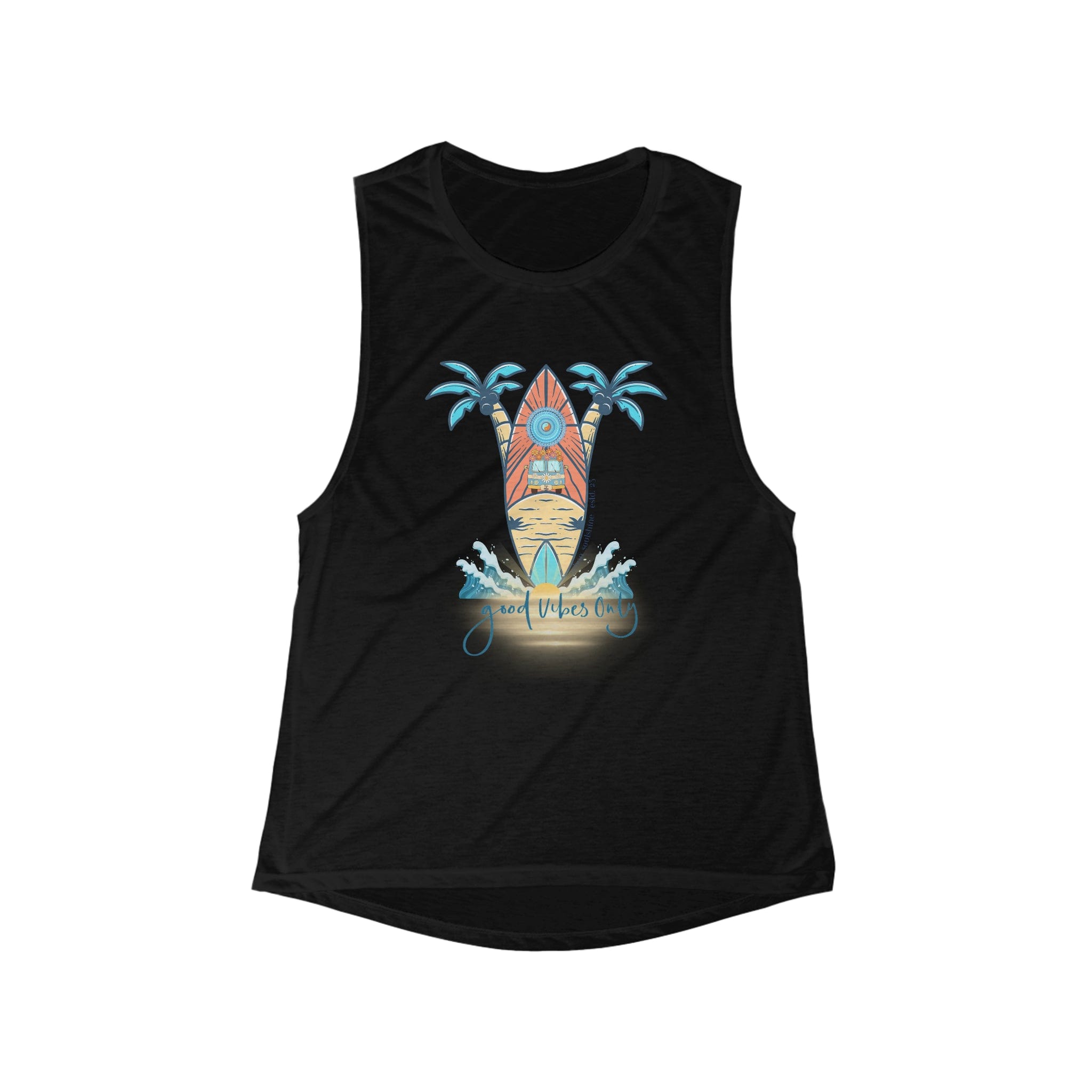 Urban SoulShine & co Muscle Tank S / Black Surf's Up With Good Vibes Only Women's Flowy Scoop Muscle Tank