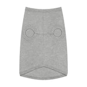 Introducing the "I Ate the Elf On the Shelf Holiday Pet Shirt" by Urban SoulShine & Co. This gray, sleeveless shirt, designed with simplicity in mind, is perfect for your furry friend. Adorned with two circular stitched patterns on the back and made from plain fabric, it guarantees both style and comfort. It's machine wash safe and includes a small slit at the bottom for added ease.