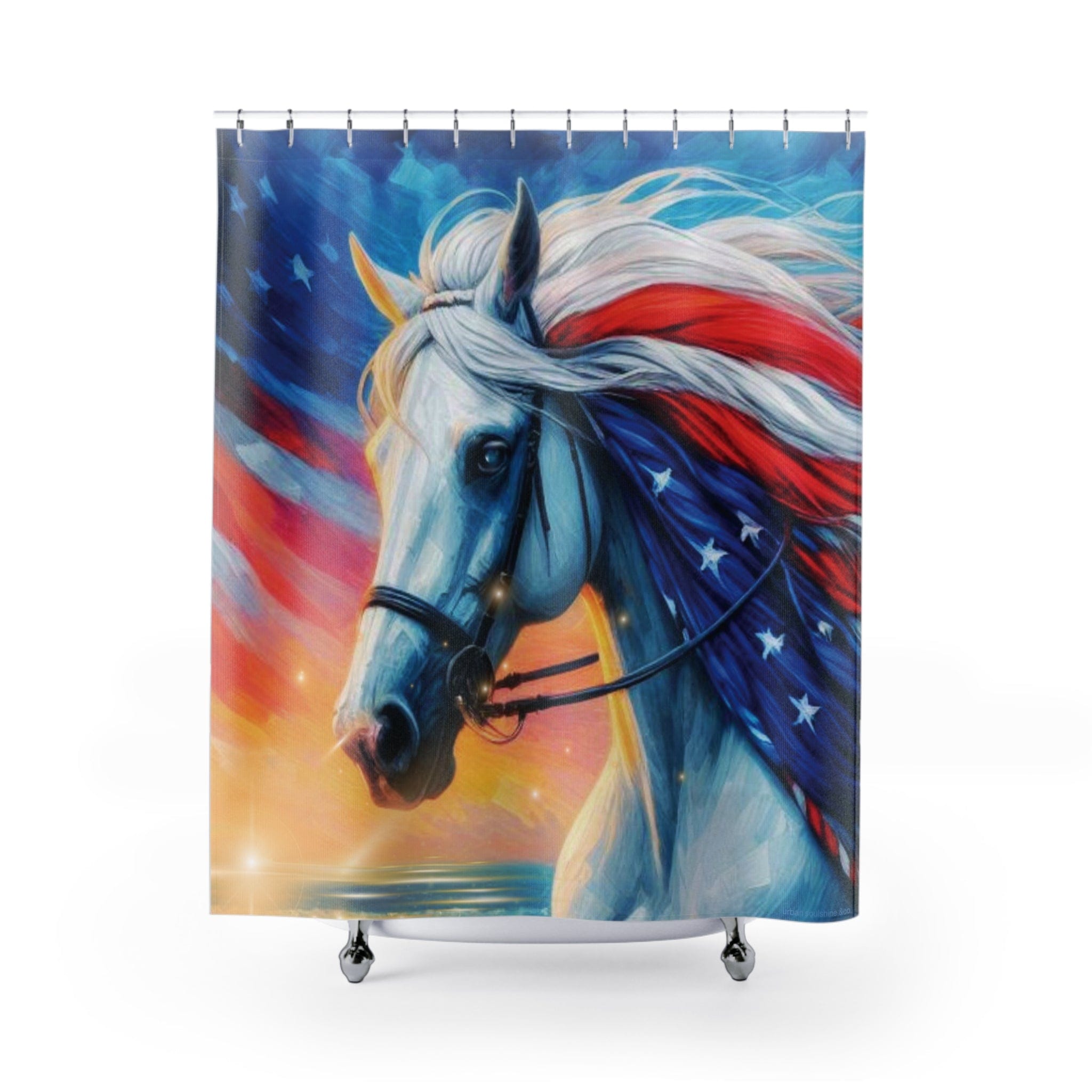 Urban SoulShine & co Shower Curtain 71" × 74" American Mane Patriotic Horse Lover Custom Shower Curtain