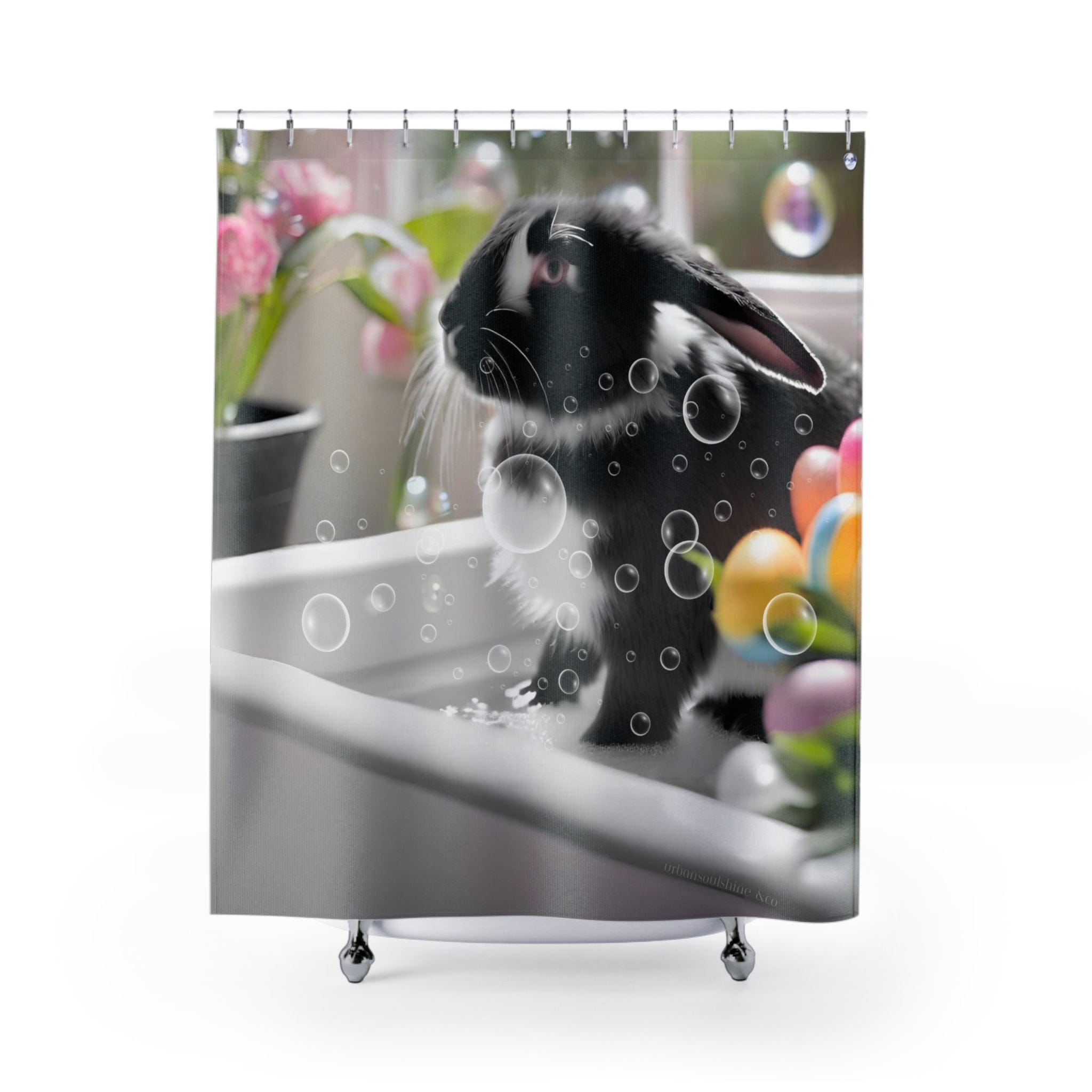 Urban SoulShine & co Shower Curtain 71" × 74" Bunny Bubbles Easter Shower Curtain