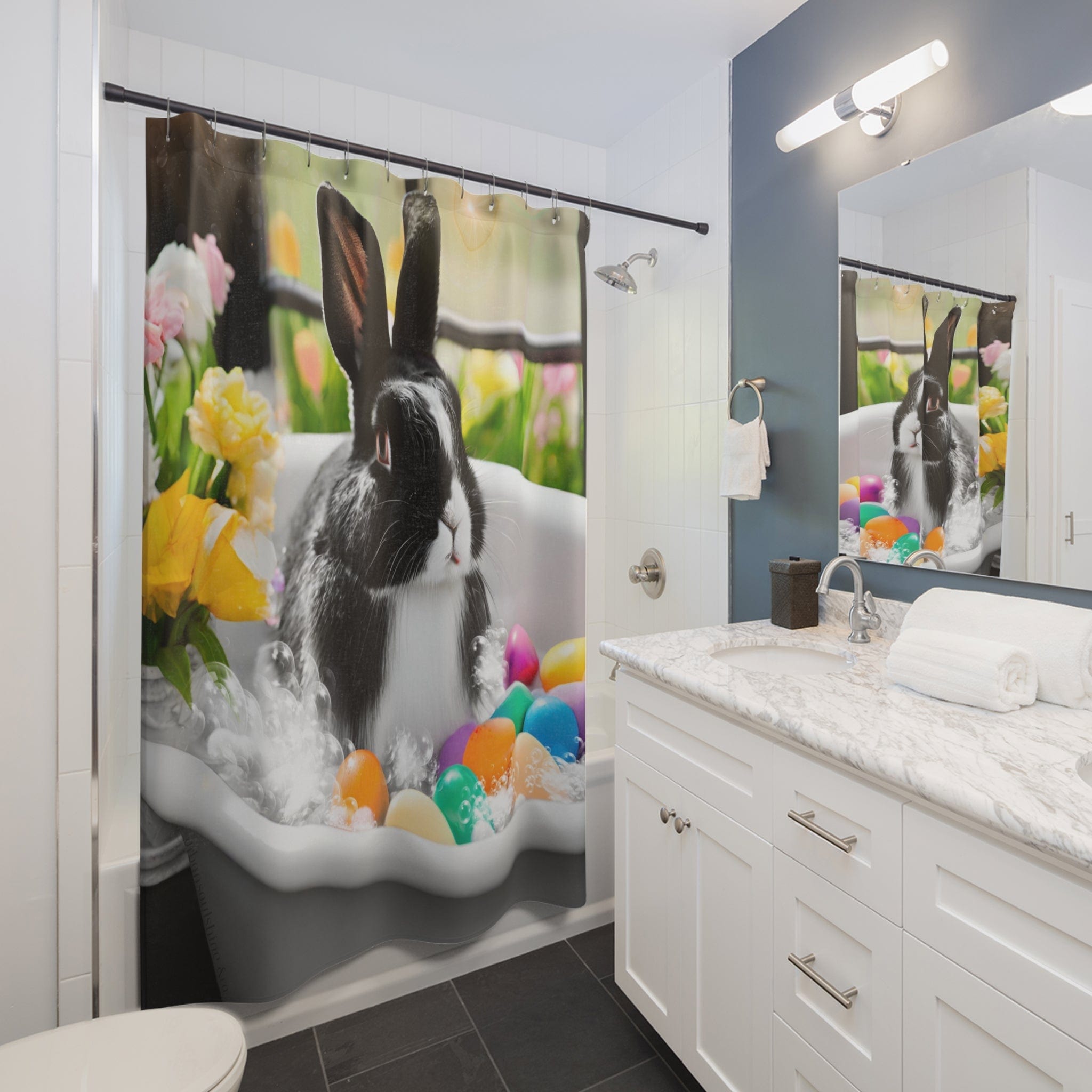 Urban SoulShine & co Shower Curtain 71" × 74" Bunny Spa Day Easter Custom Shower Curtain