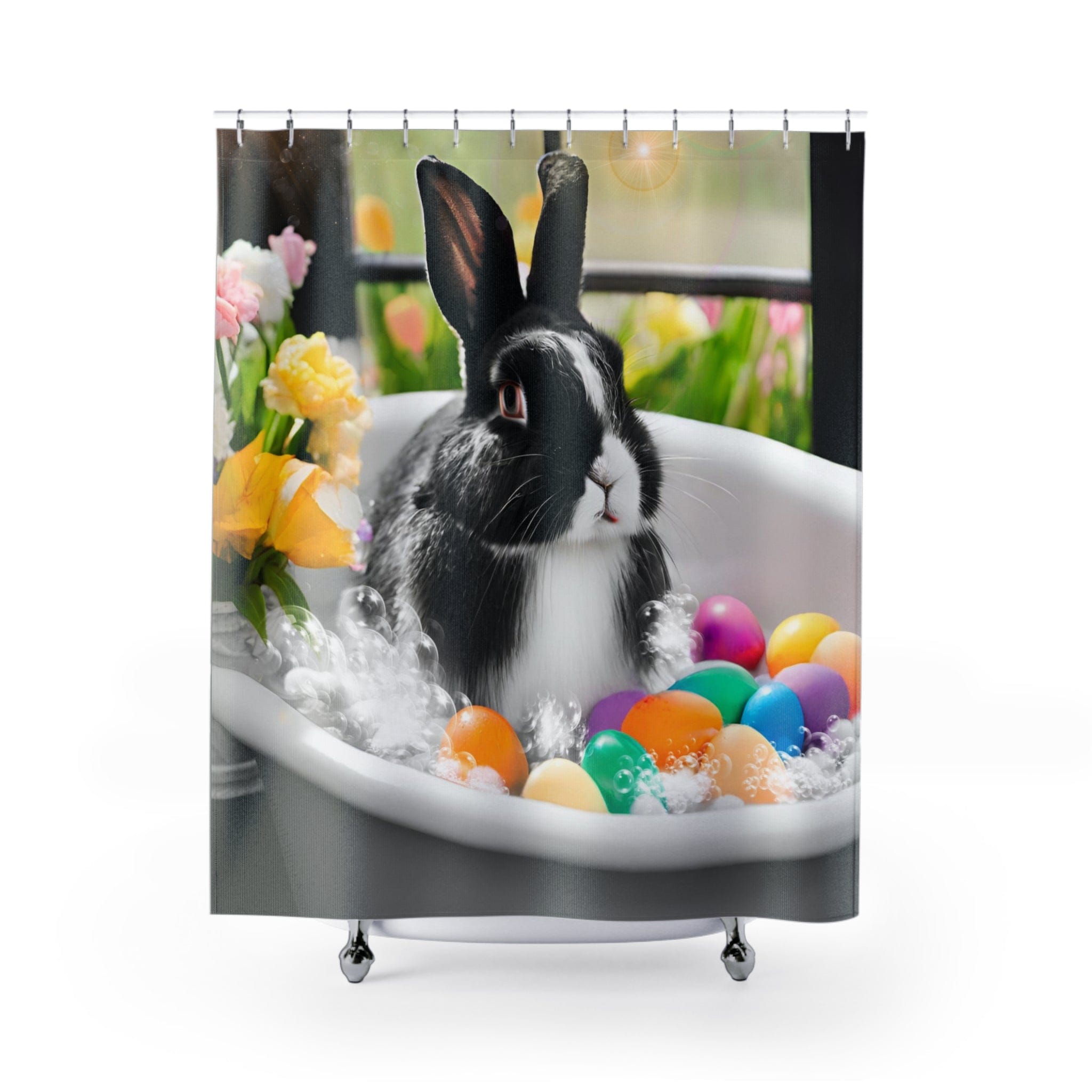 Urban SoulShine & co Shower Curtain 71" × 74" Bunny Spa Day Easter Custom Shower Curtain