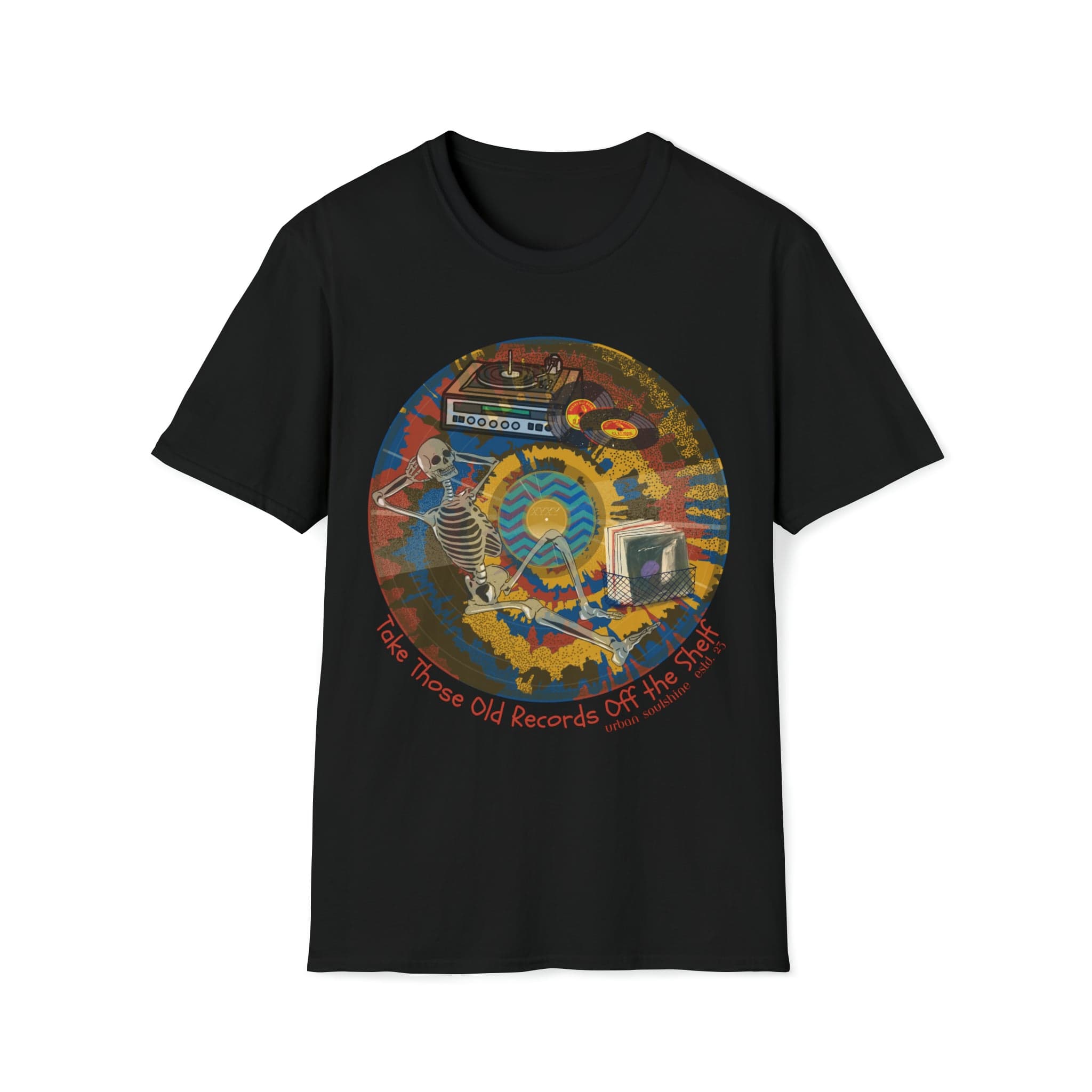 Old Records Off The Shelf Music Lover Tee (unisex) Black