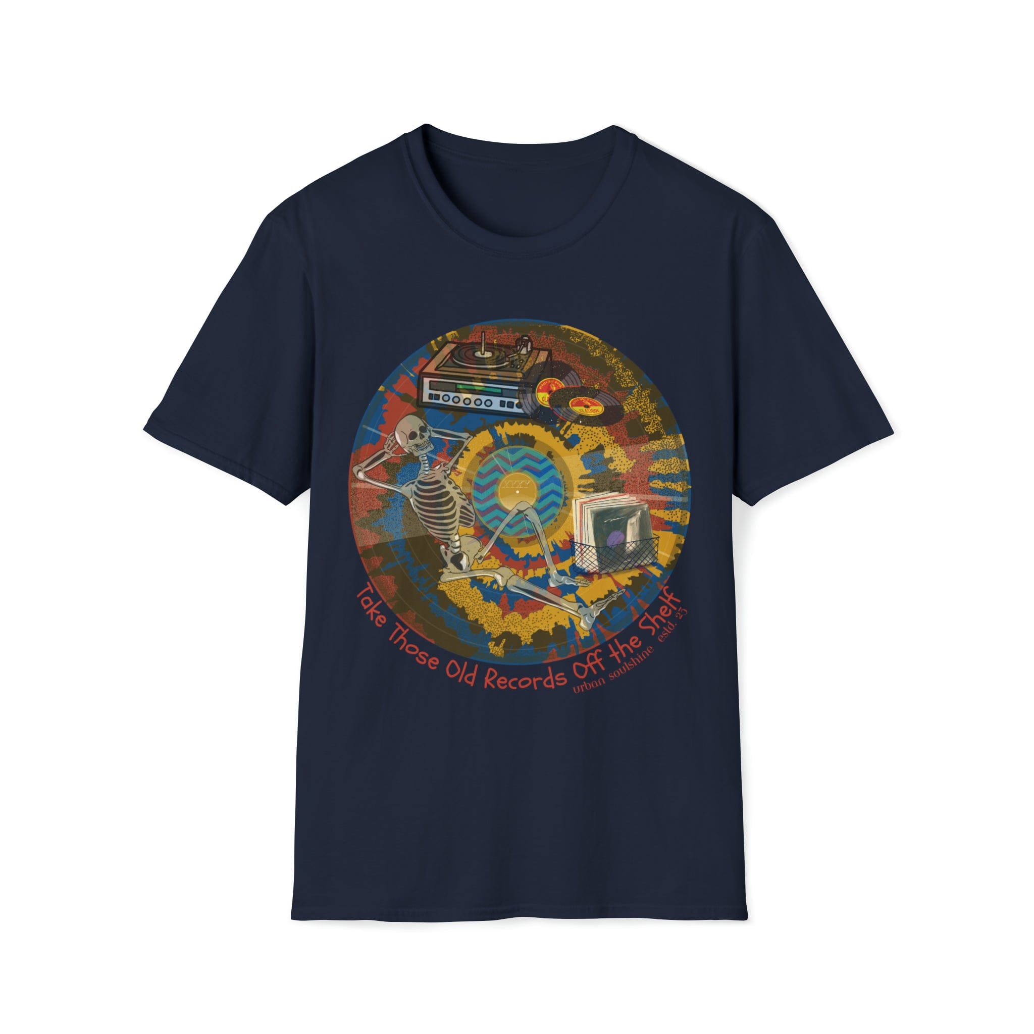 Old Records Off The Shelf Music Lover Tee (unisex) Navy
