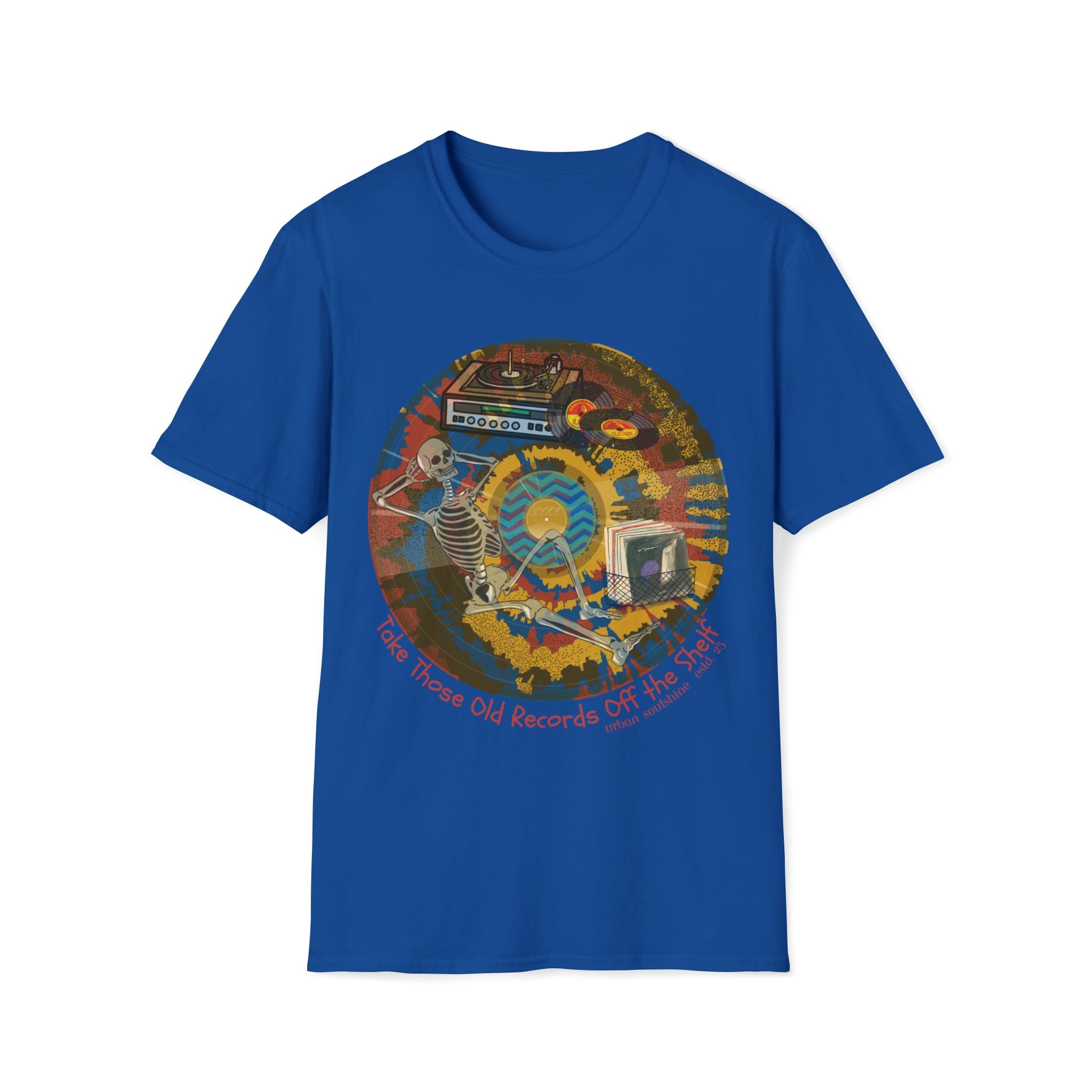 Old Records Off The Shelf Music Lover Tee (unisex) Royal