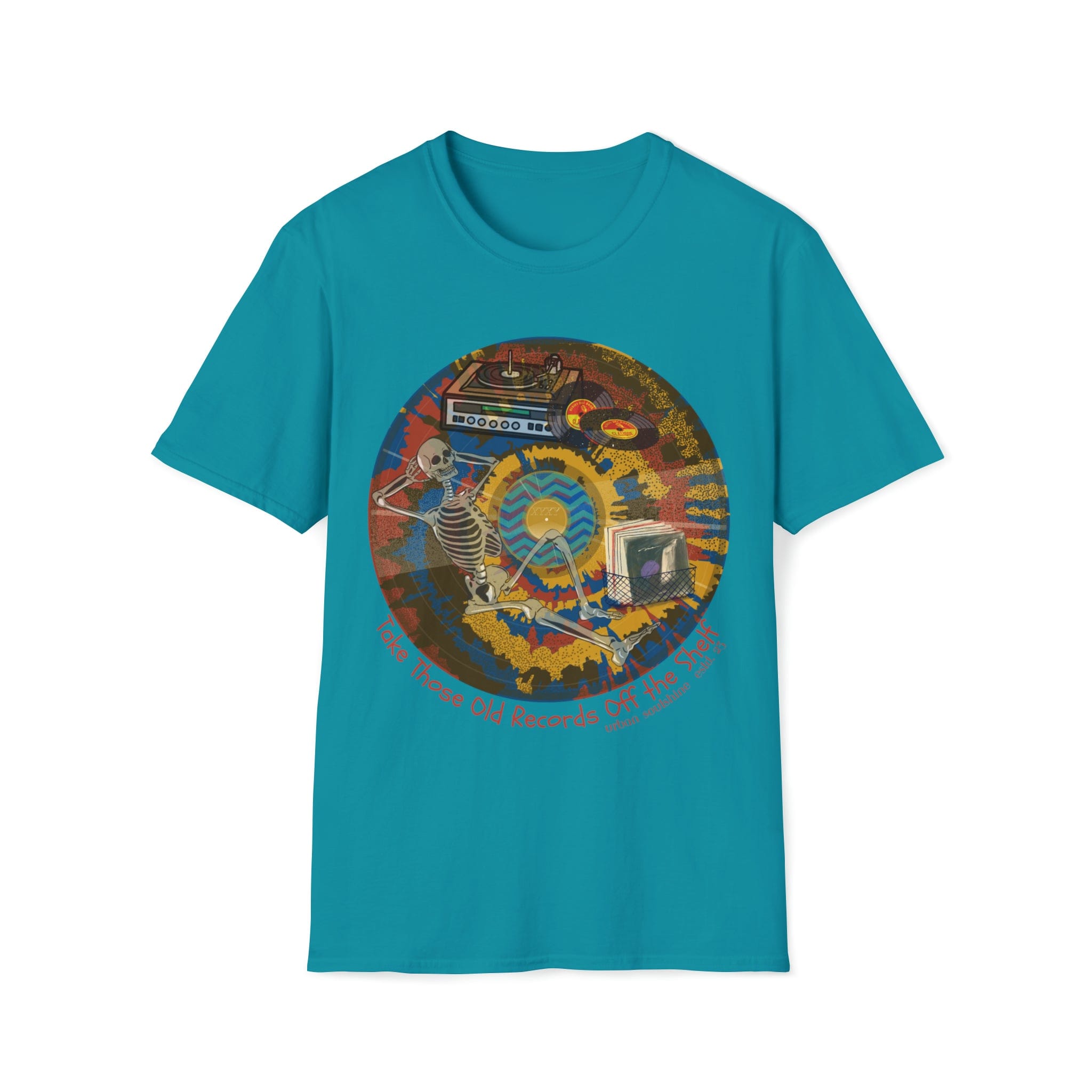 Old Records Off The Shelf Music Lover Tee (unisex) Tropical Blue