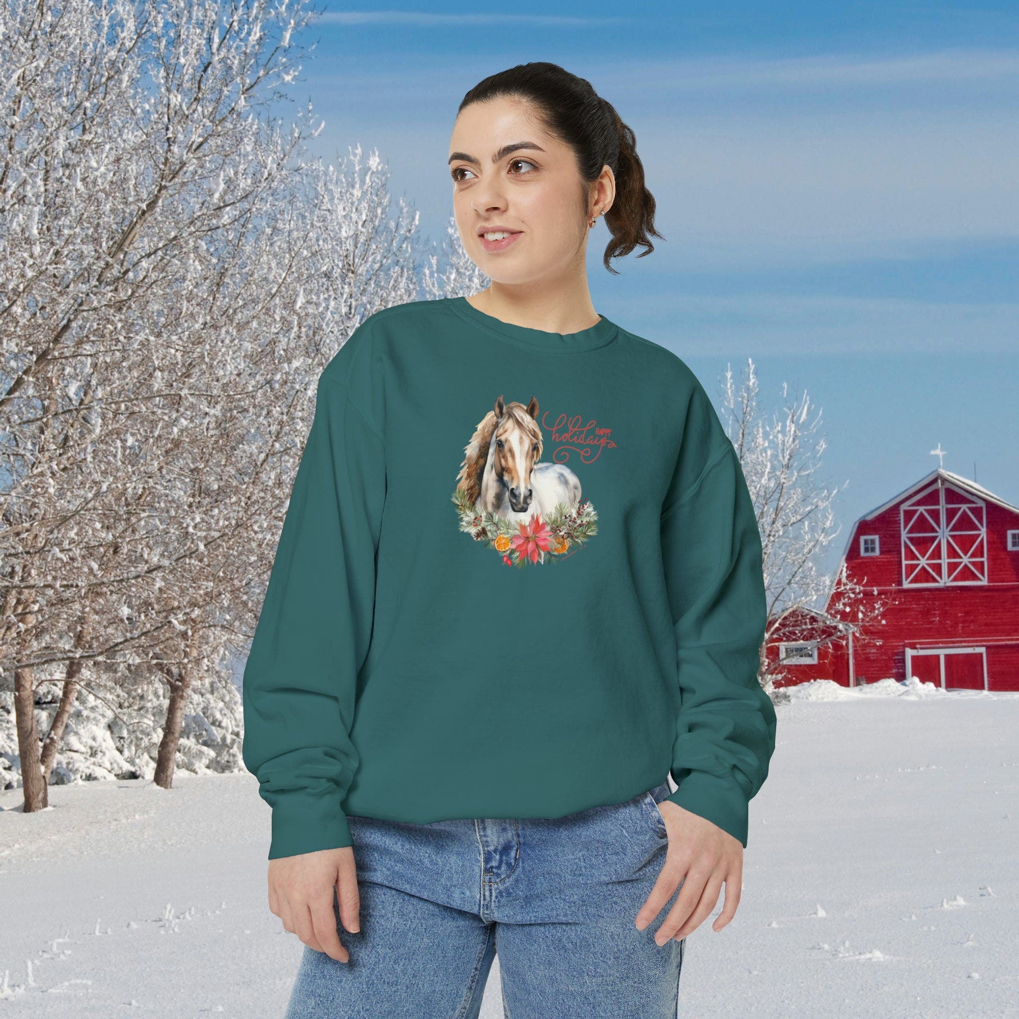  S A Horse Lover's Christmas Garment-Dyed Sweatshirt