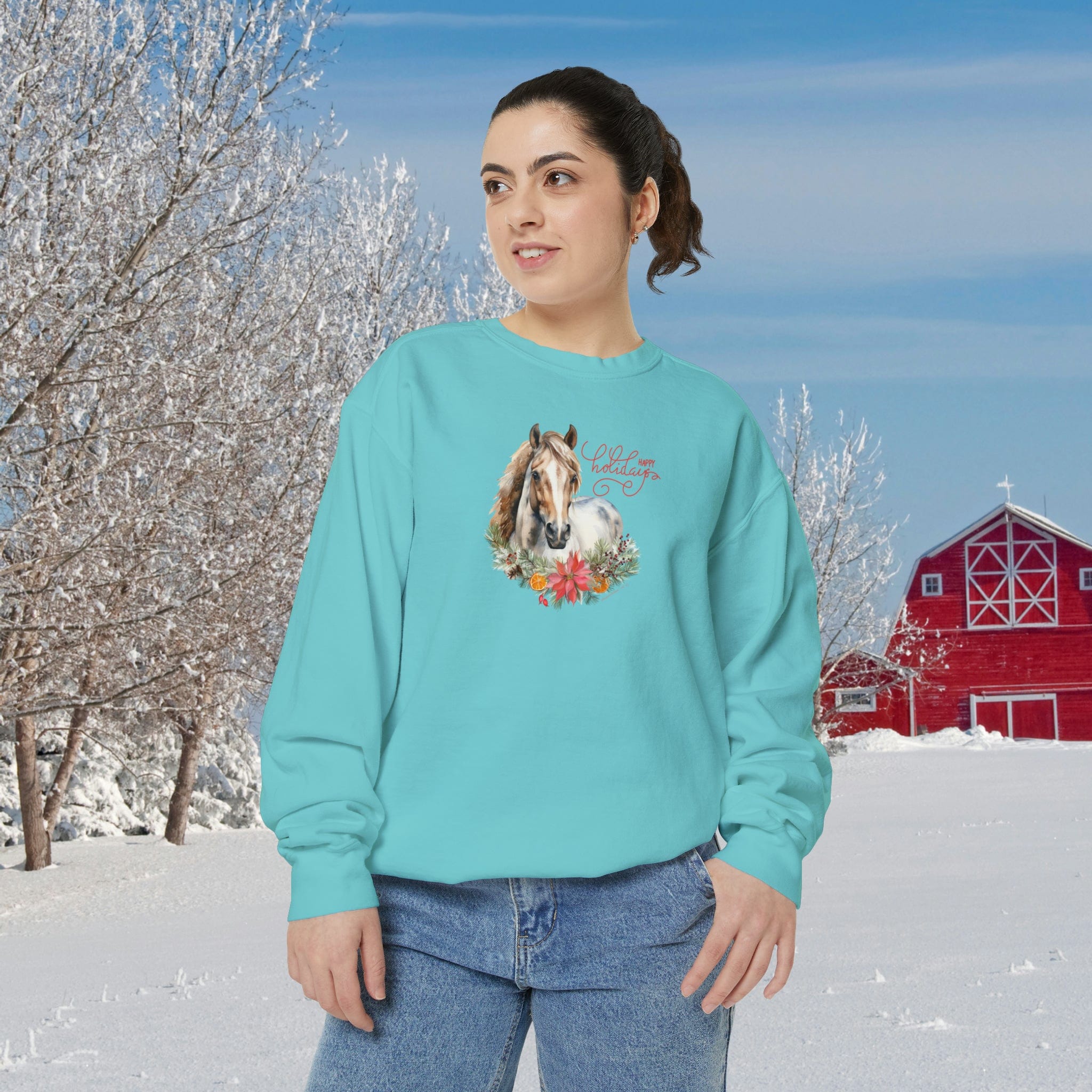  S A Horse Lover's Christmas Garment-Dyed Sweatshirt