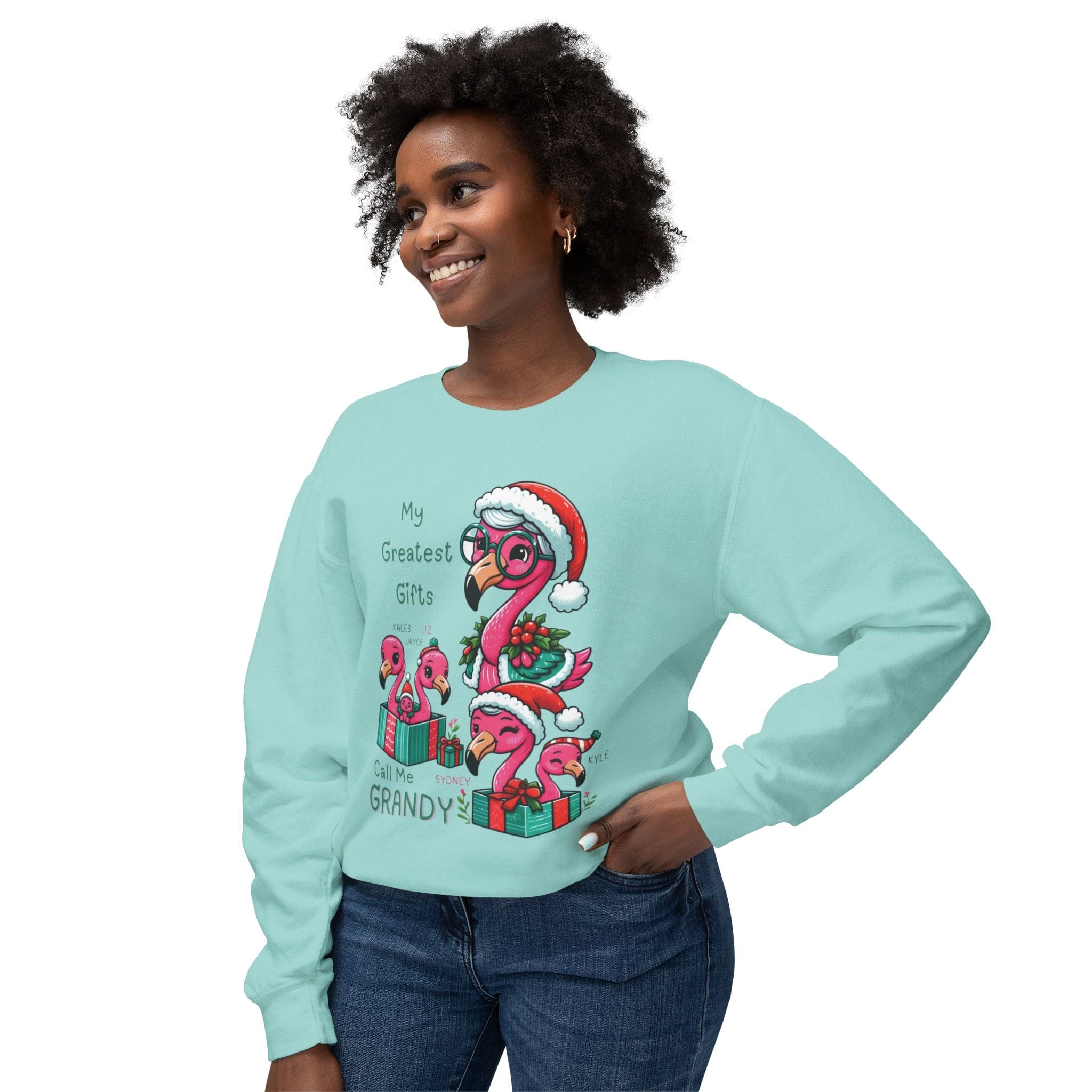 Urban SoulShine & co Sweatshirt Chalky Mint / S Grandy's Greatest Gifts Flamingo Christmas Crewneck Sweatshirt