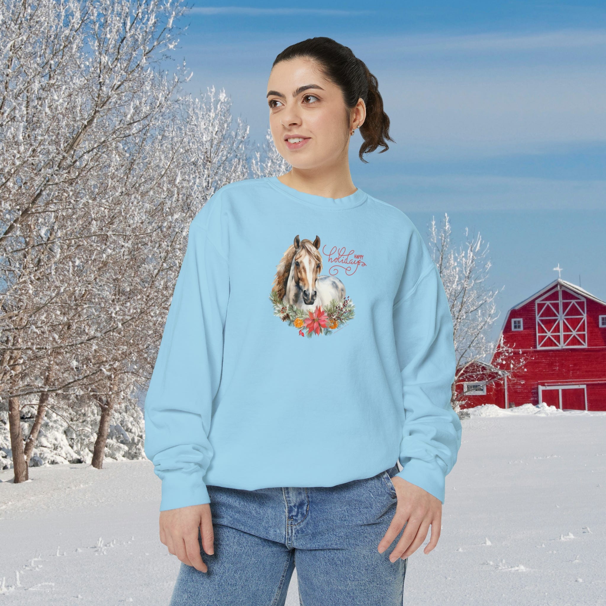  S A Horse Lover's Christmas Garment-Dyed Sweatshirt