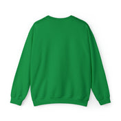 The Do You Hear What I Hear Donkey Claus Christmas Sweatshirt (Unisex) from Urban SoulShine & co is displayed against a white background. The image shows the back view of this sweatshirt, featuring long sleeves and a round neckline in plain green heavy blend style.