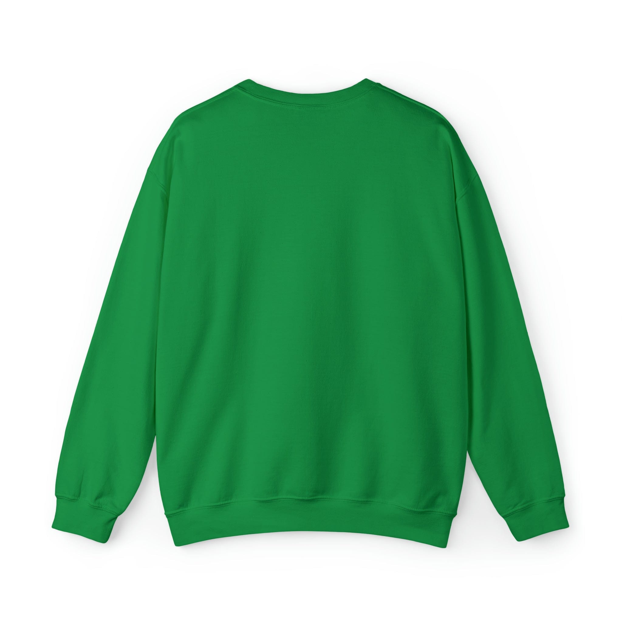 The Do You Hear What I Hear Donkey Claus Christmas Sweatshirt (Unisex) from Urban SoulShine & co is displayed against a white background. The image shows the back view of this sweatshirt, featuring long sleeves and a round neckline in plain green heavy blend style.