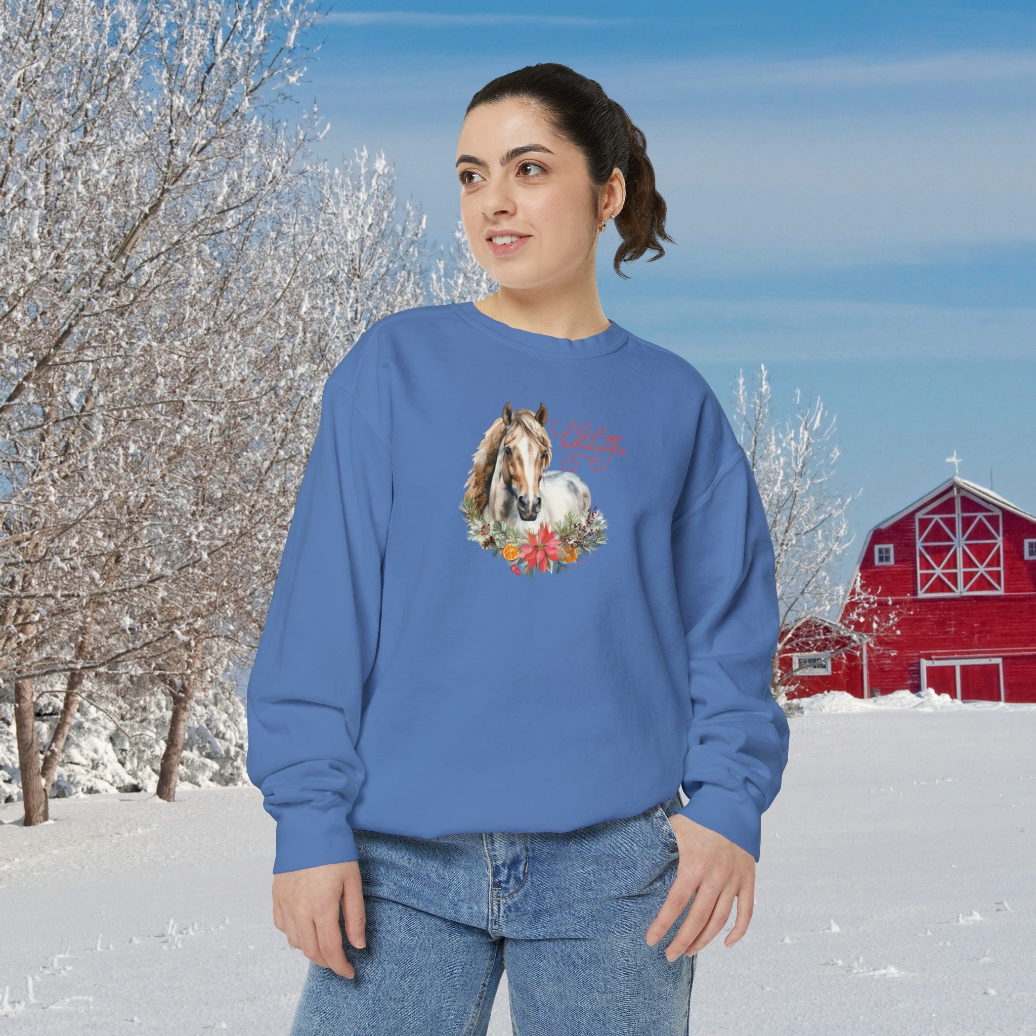  S A Horse Lover's Christmas Garment-Dyed Sweatshirt