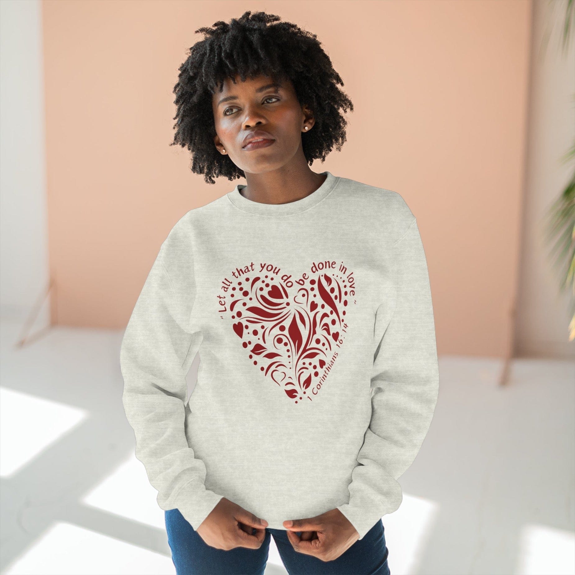 1 Corinthians 16:14 Love Crewneck Sweatshirt Oatmeal Heather