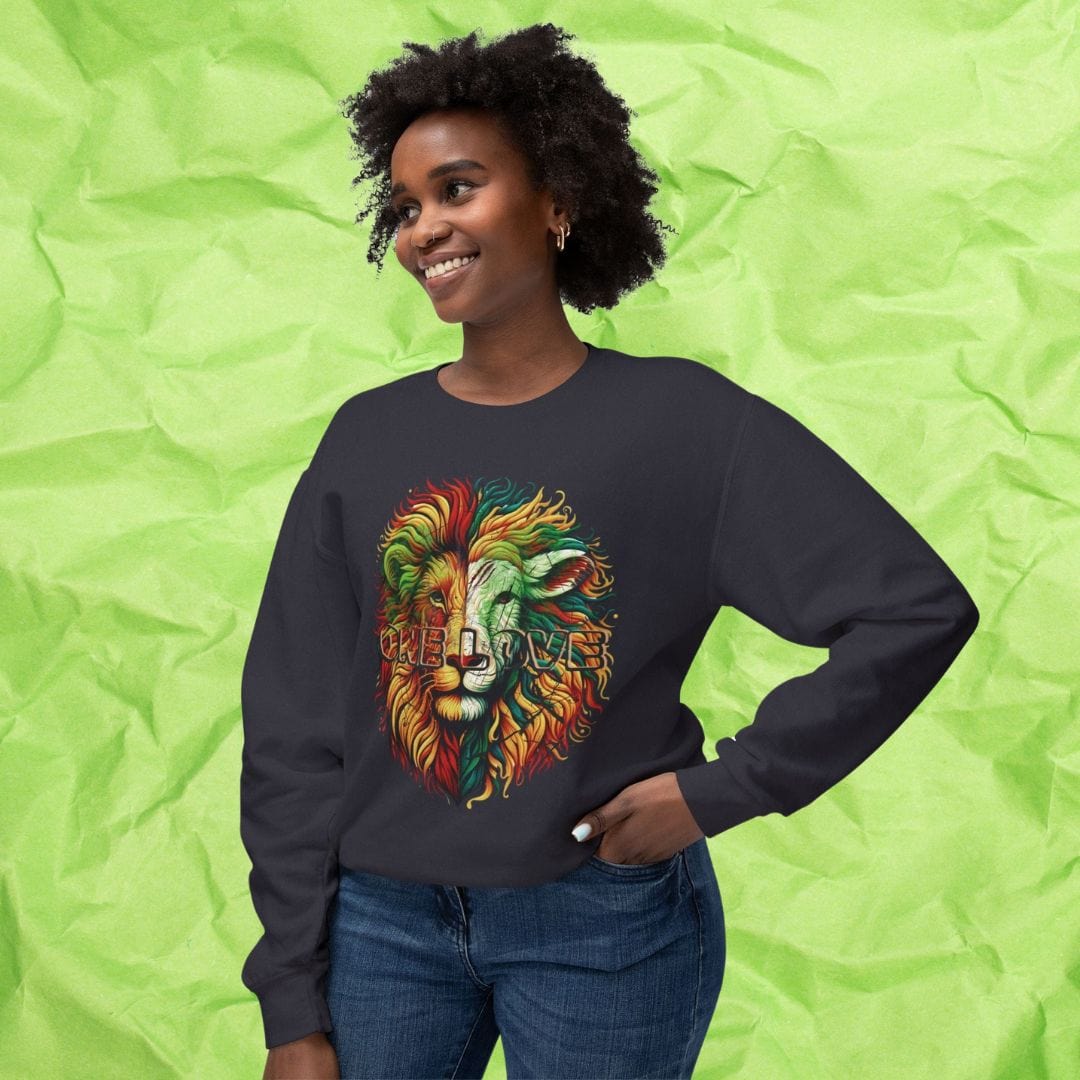 Urban SoulShine & co Sweatshirt ONE LOVE: The Lion & The Lamb Lightweight Crewneck Sweatshirt (Unisex)