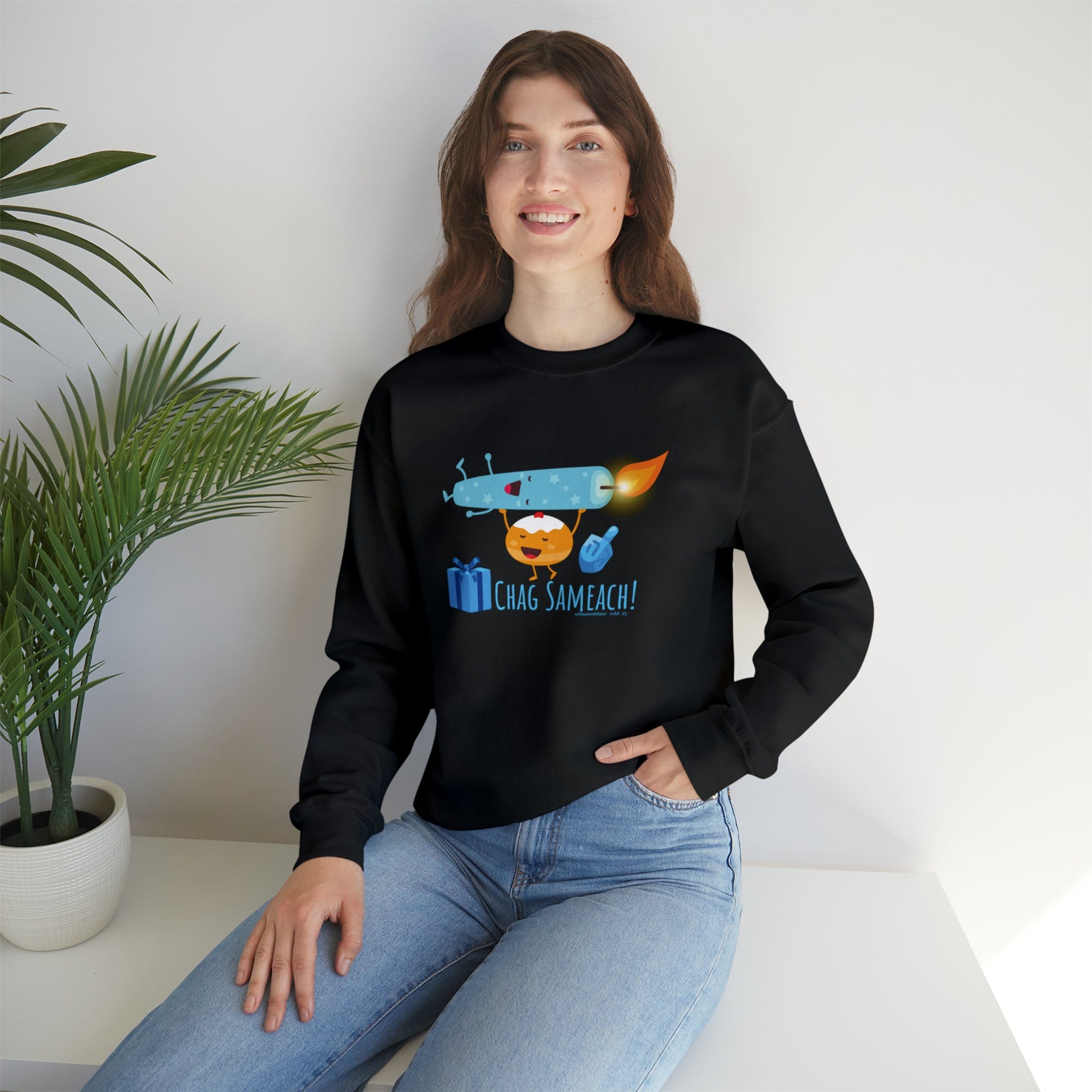 Urban SoulShine & co Sweatshirt S / Black CHAG SAMEACH! Hanukkah Crewneck Sweatshirt (Unisex)