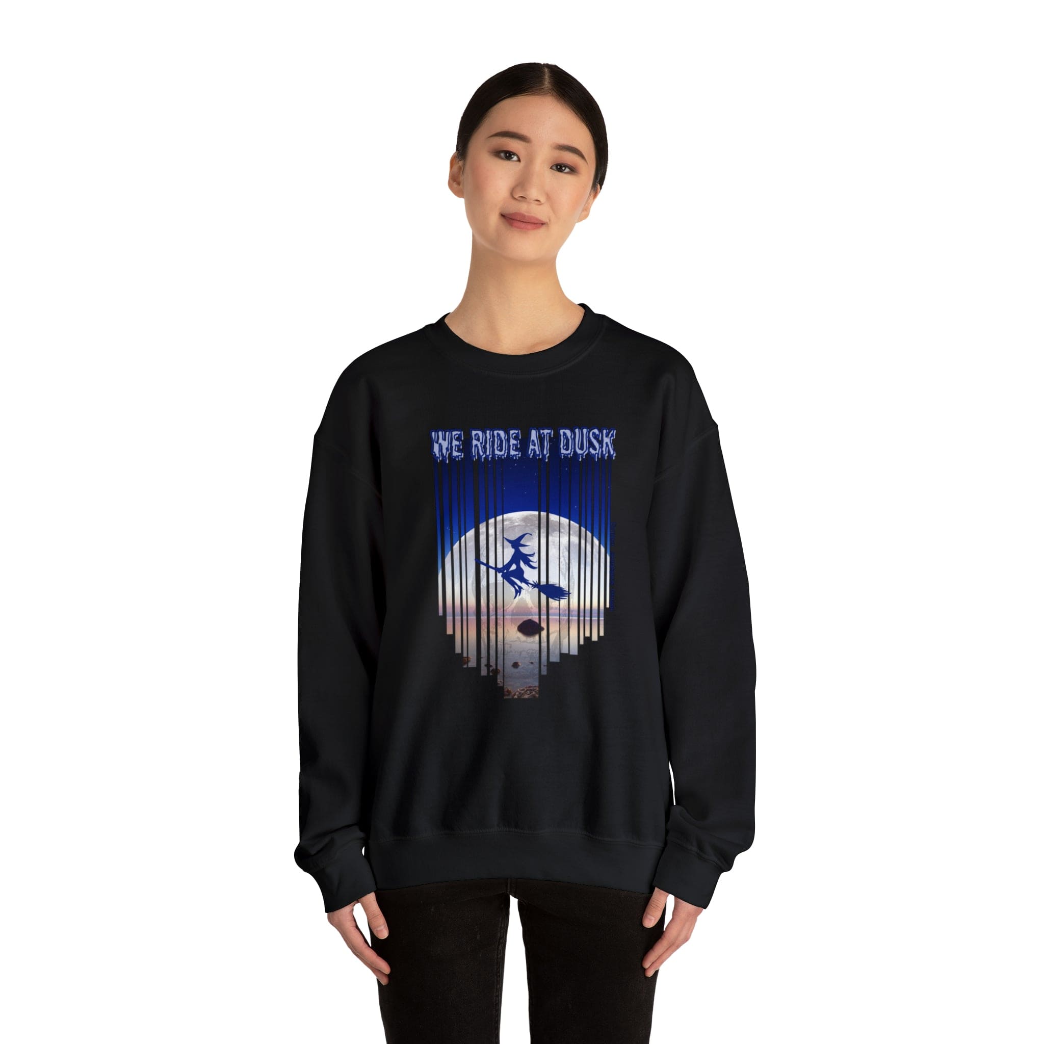 Urban SoulShine & co Sweatshirt S / Black We Ride At Dusk Moonlight Witch Flight Halloween Crewneck Sweatshirt