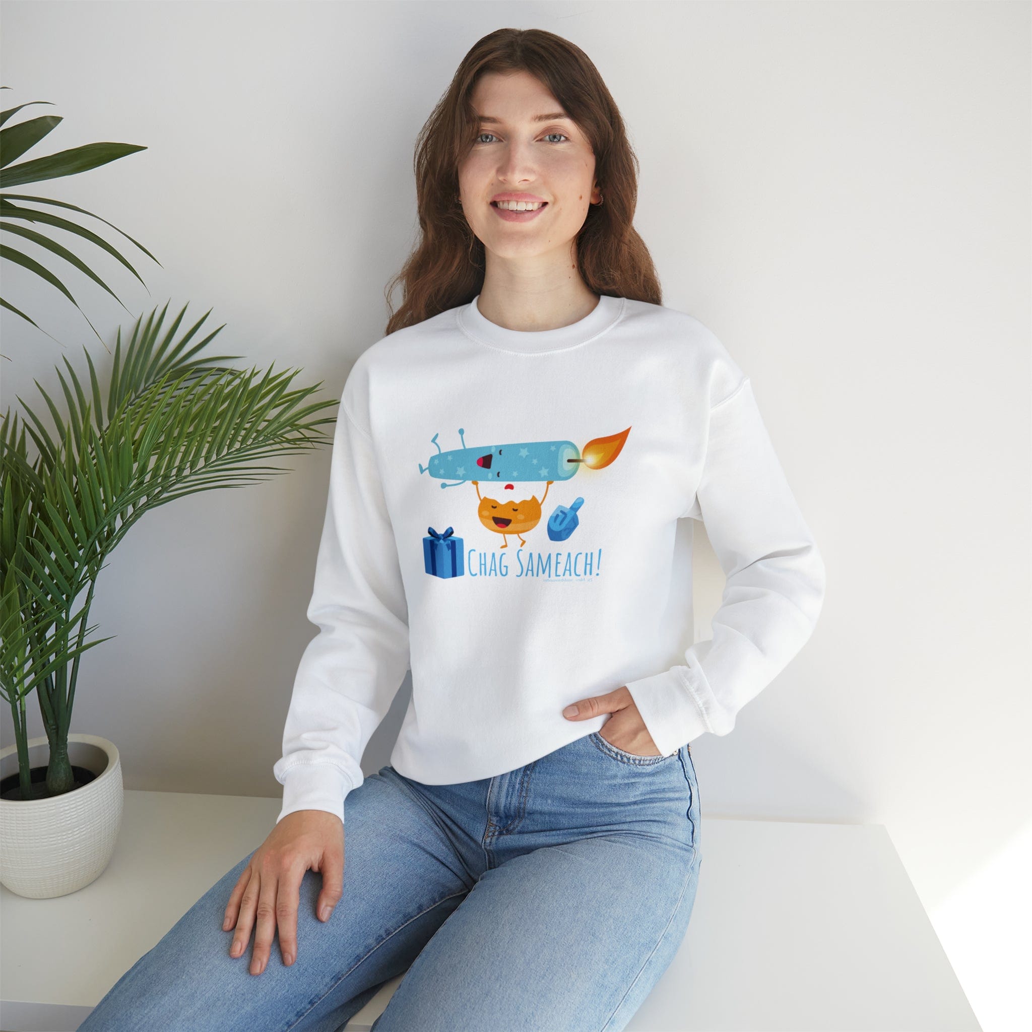  White CHAG SAMEACH! Hanukkah Crewneck Sweatshirt (Unisex)