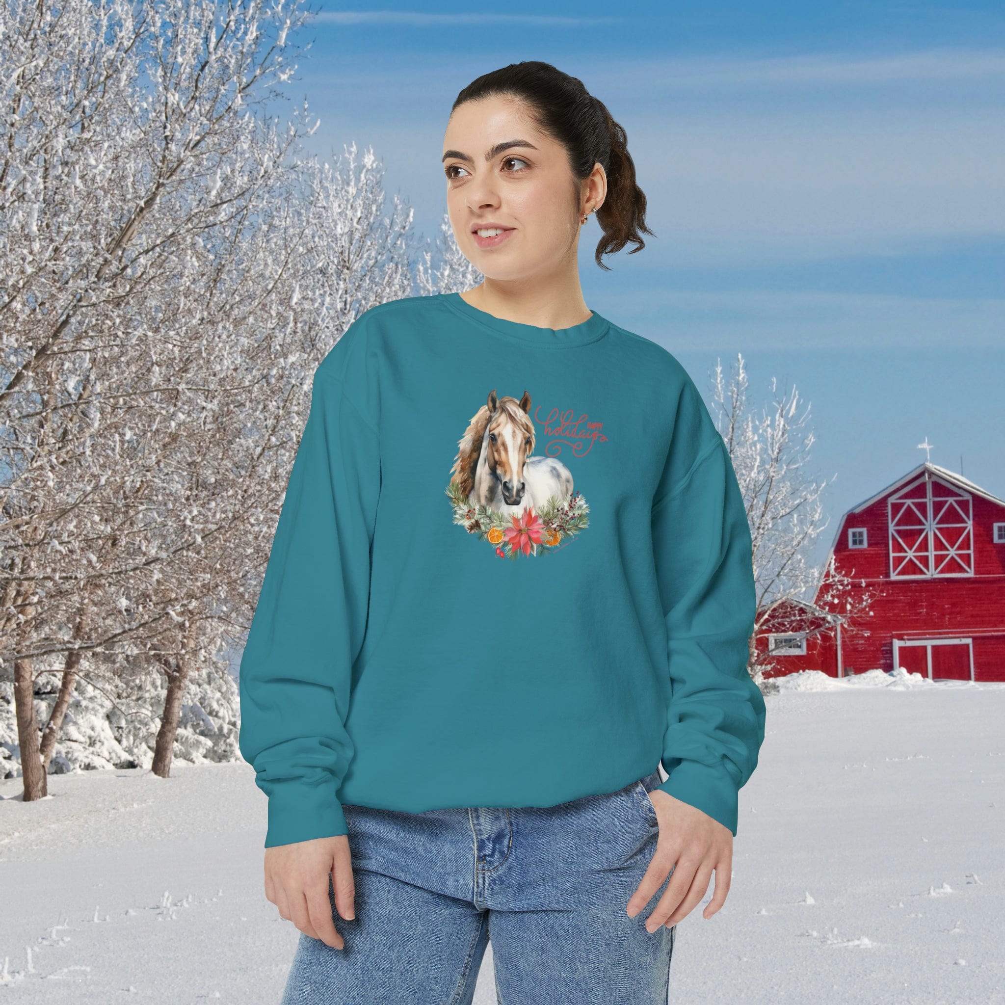 Urban SoulShine & co Sweatshirt Topaz Blue / 3XL A Horse Lover's Christmas Garment-Dyed Sweatshirt