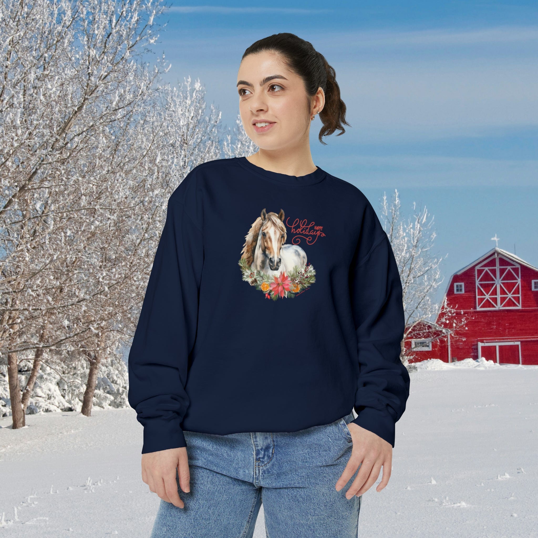  S A Horse Lover's Christmas Garment-Dyed Sweatshirt