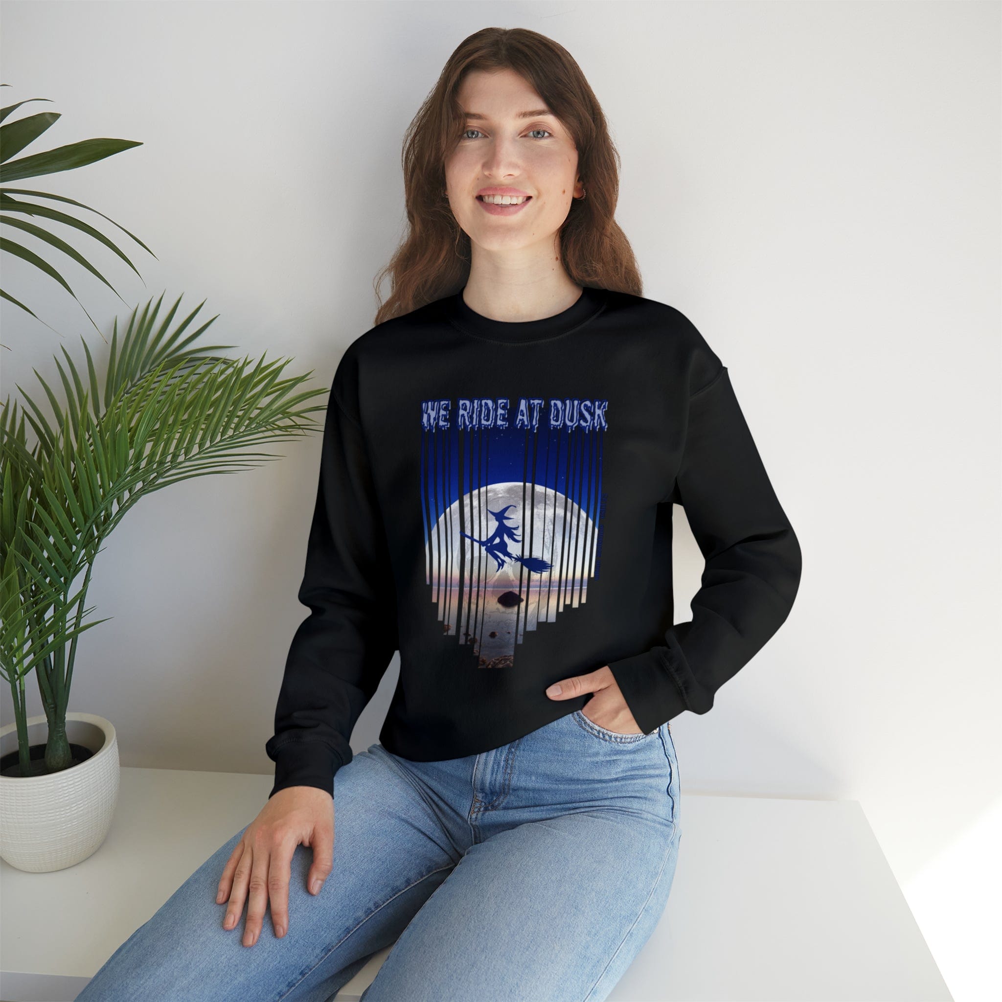 Urban SoulShine & co Sweatshirt We Ride At Dusk Moonlight Witch Flight Halloween Crewneck Sweatshirt