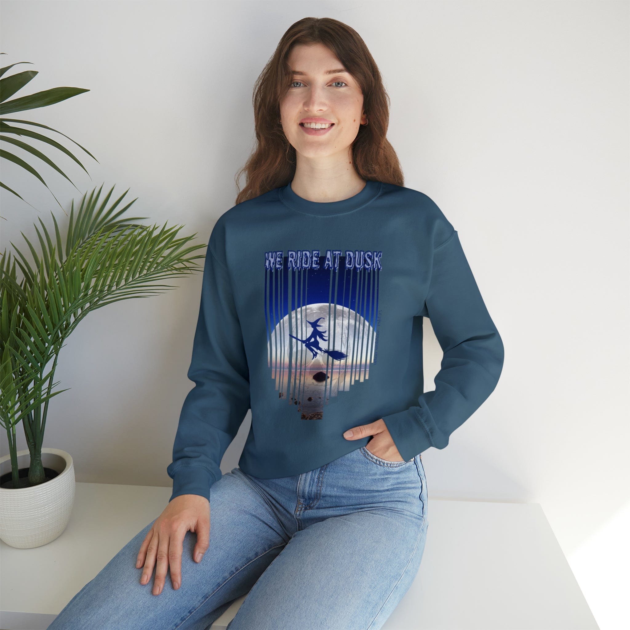 Urban SoulShine & co Sweatshirt We Ride At Dusk Moonlight Witch Flight Halloween Crewneck Sweatshirt