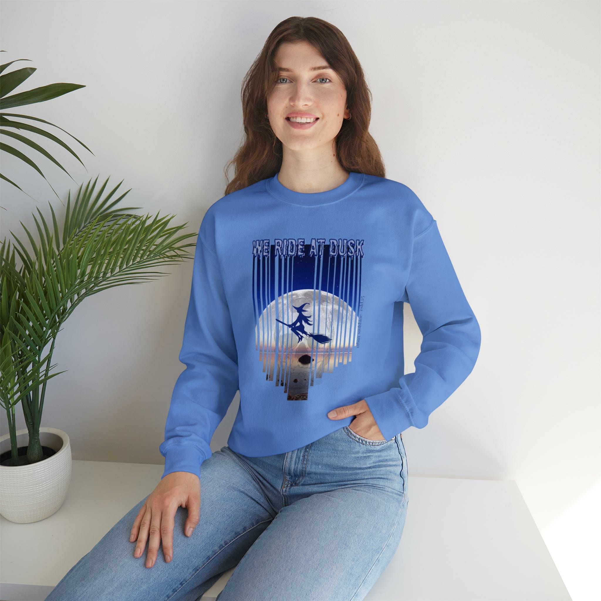 Urban SoulShine & co Sweatshirt We Ride At Dusk Moonlight Witch Flight Halloween Crewneck Sweatshirt