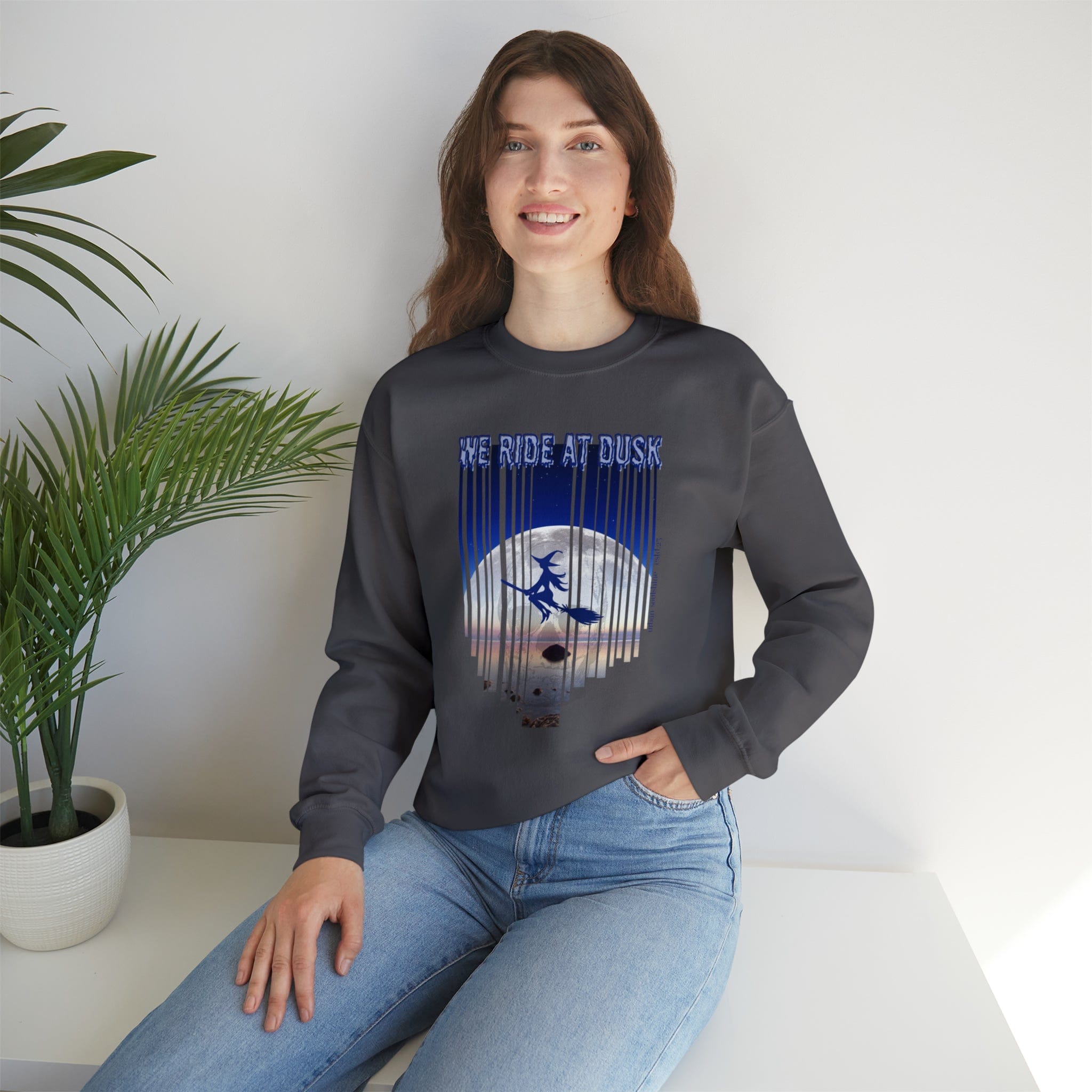 Urban SoulShine & co Sweatshirt We Ride At Dusk Moonlight Witch Flight Halloween Crewneck Sweatshirt