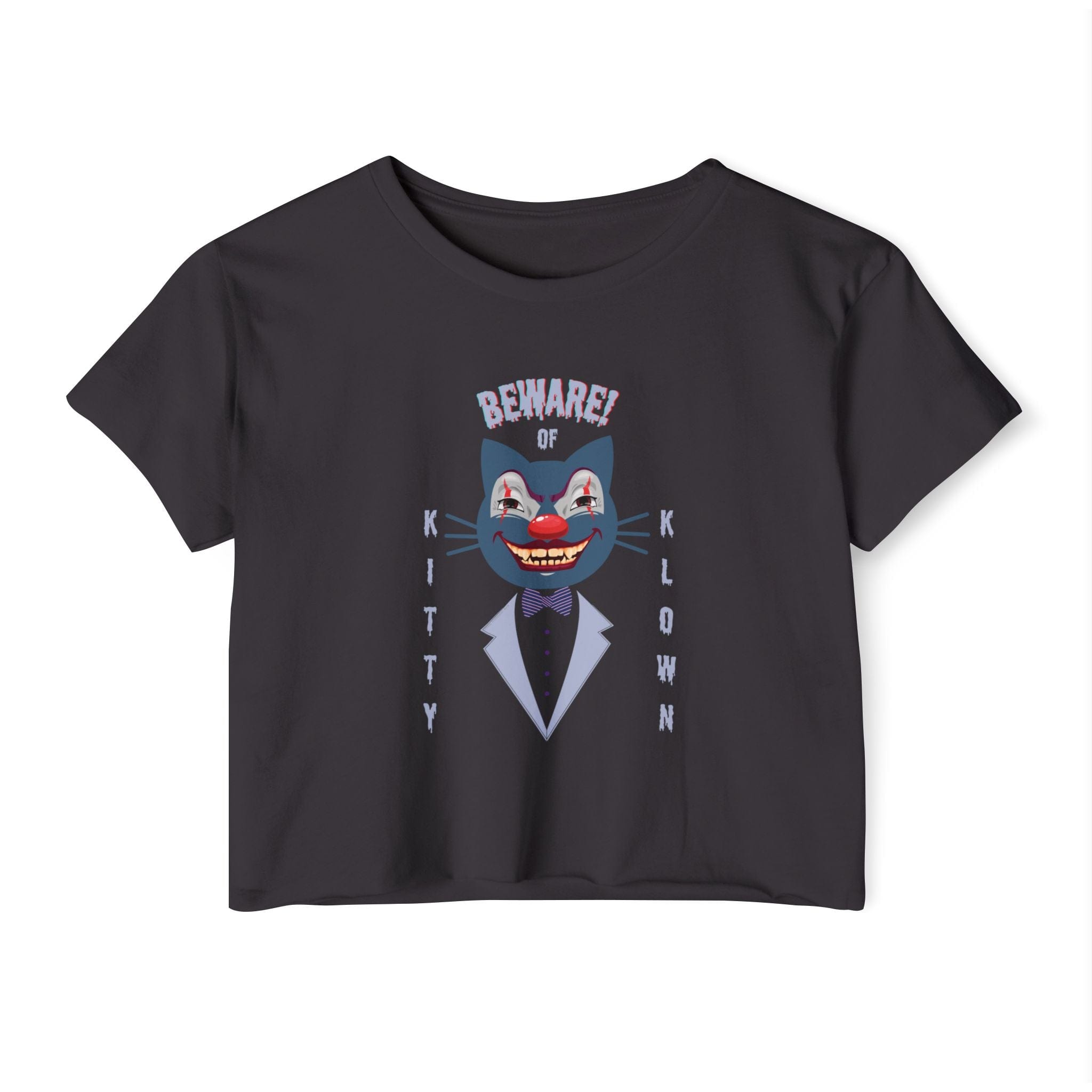 Urban SoulShine & co T-Shirt Black / XS Beware of Kitty Klown Halloween Festival Crop Tee