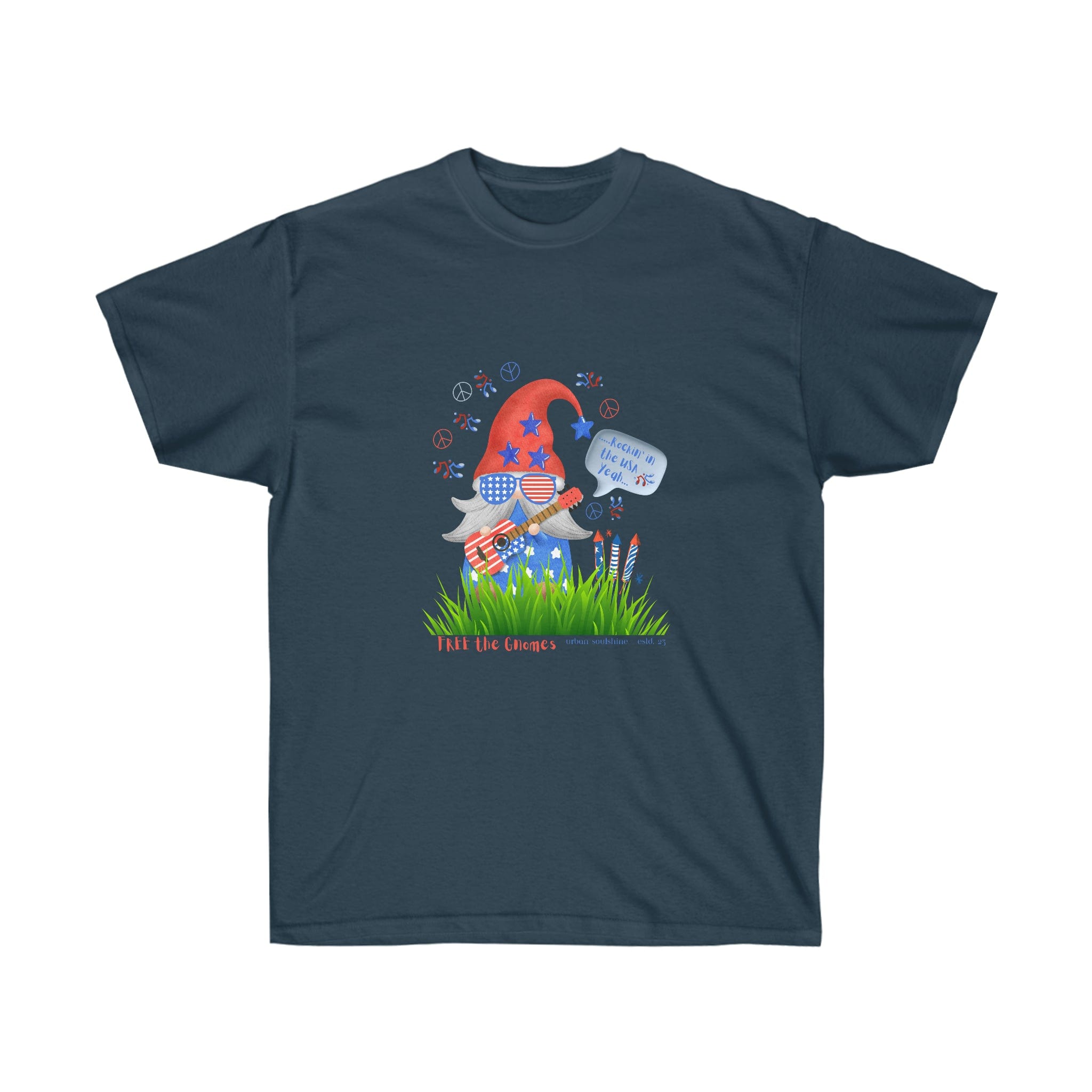 Urban SoulShine & co T-Shirt Blue Dusk / S FREE the GNOMES Rockin' in the USA Unisex Tee