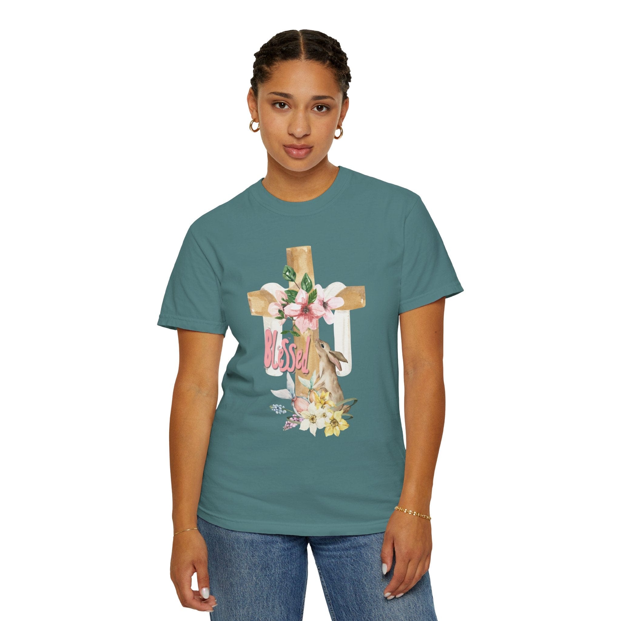Blessed Easter Comfort Colors Tee Blue Spruce