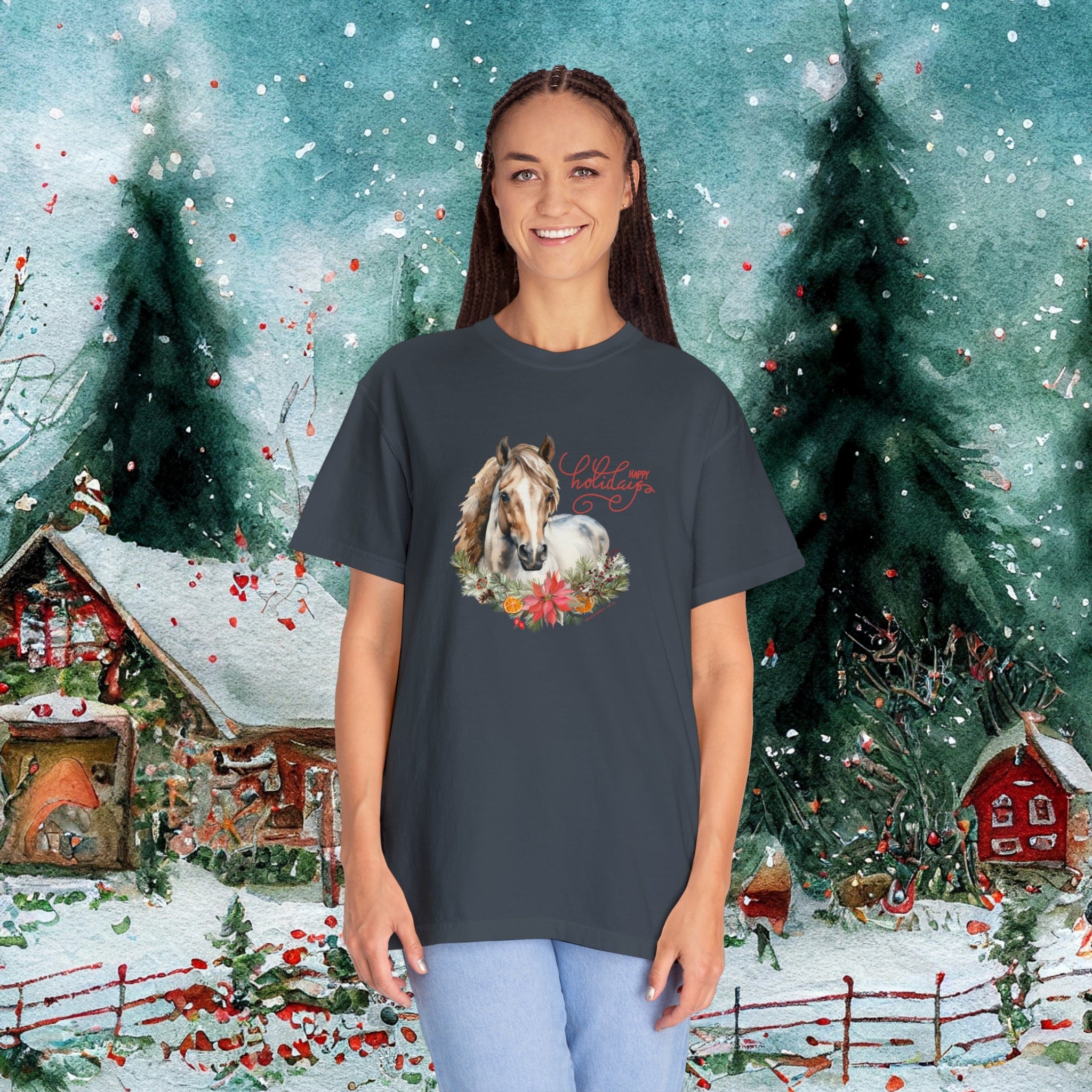  S A Horse Lover's Christmas Garment-Dyed T-shirt