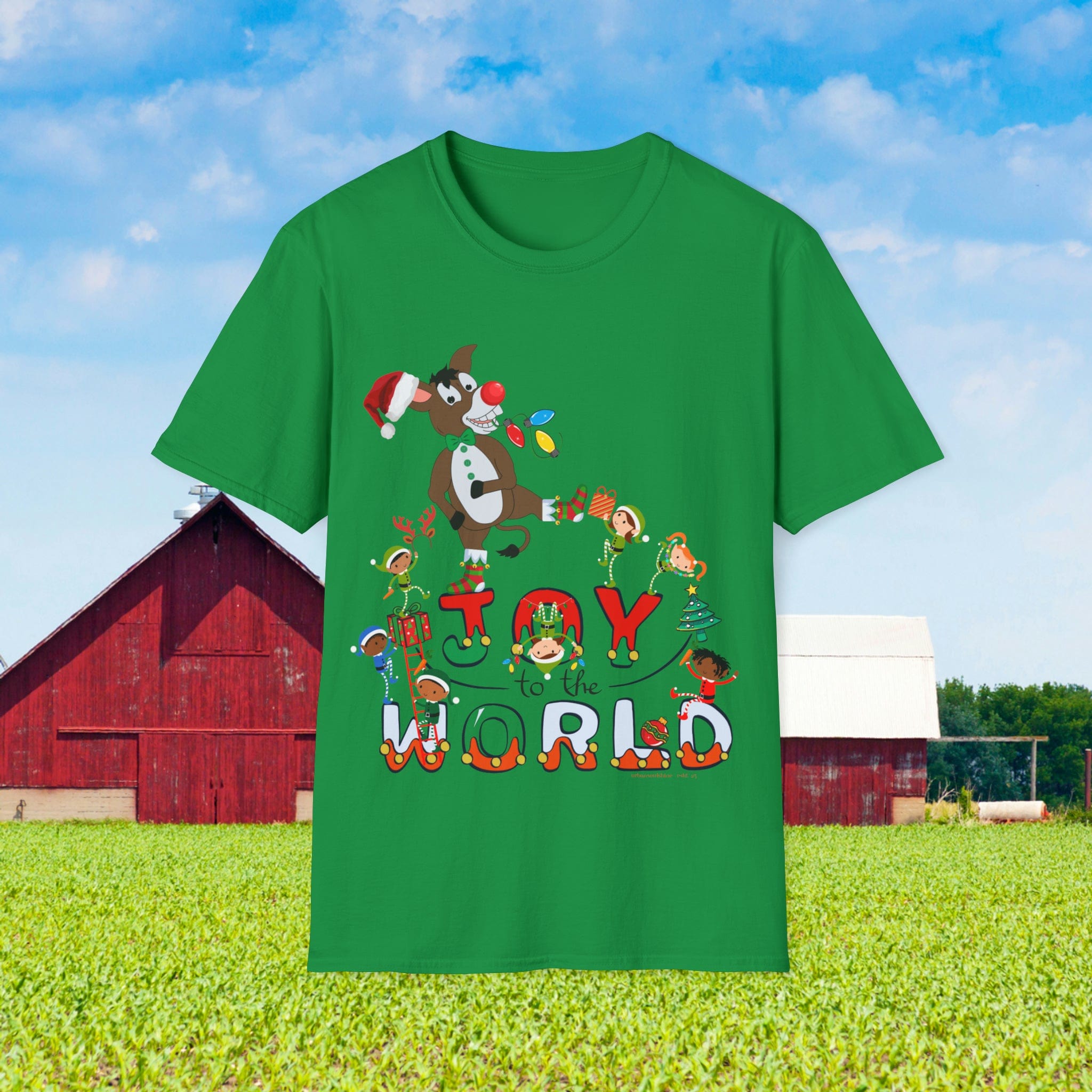 Urban SoulShine & co T-Shirt Donkey Claus Spreads Joy To The World Soft Tee (Unisex)