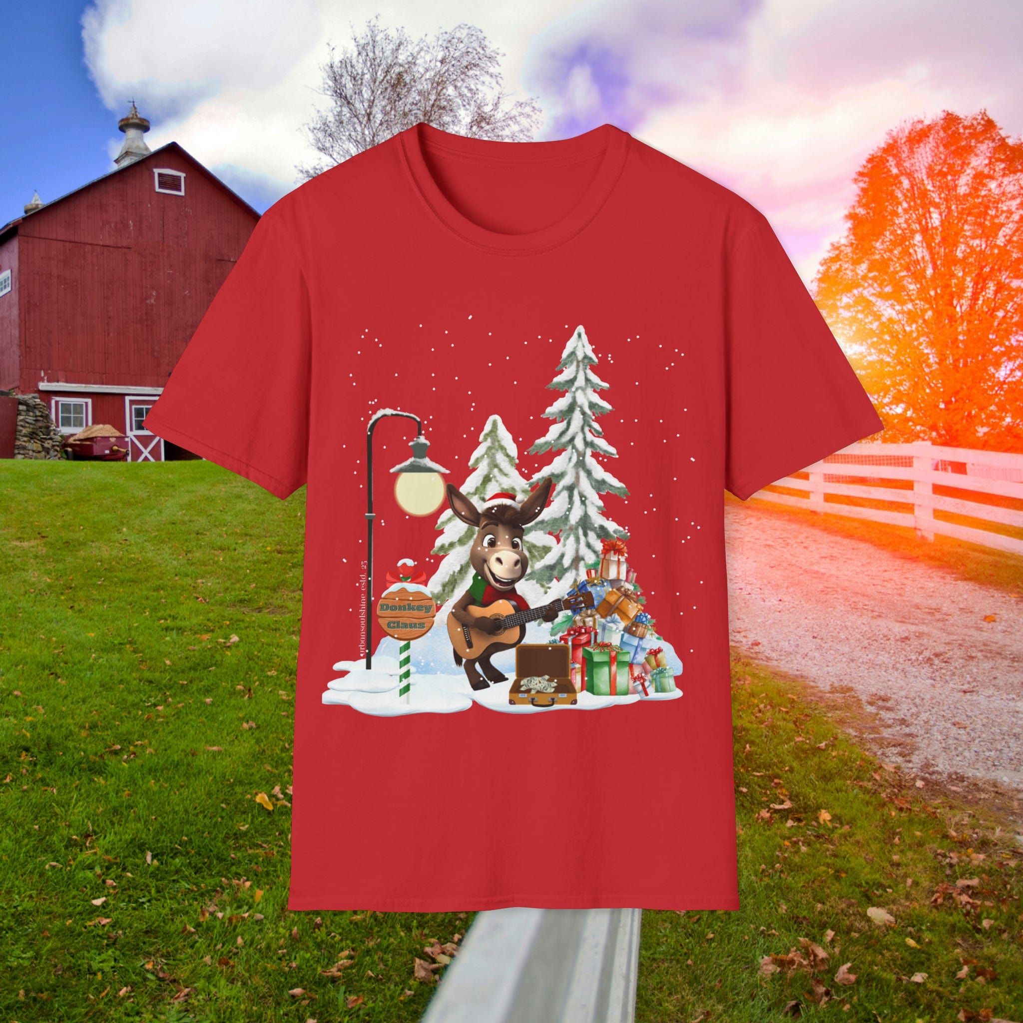 Urban SoulShine & co T-Shirt Donkey Claus Street Singer Holiday Soft Tee (Unisex)