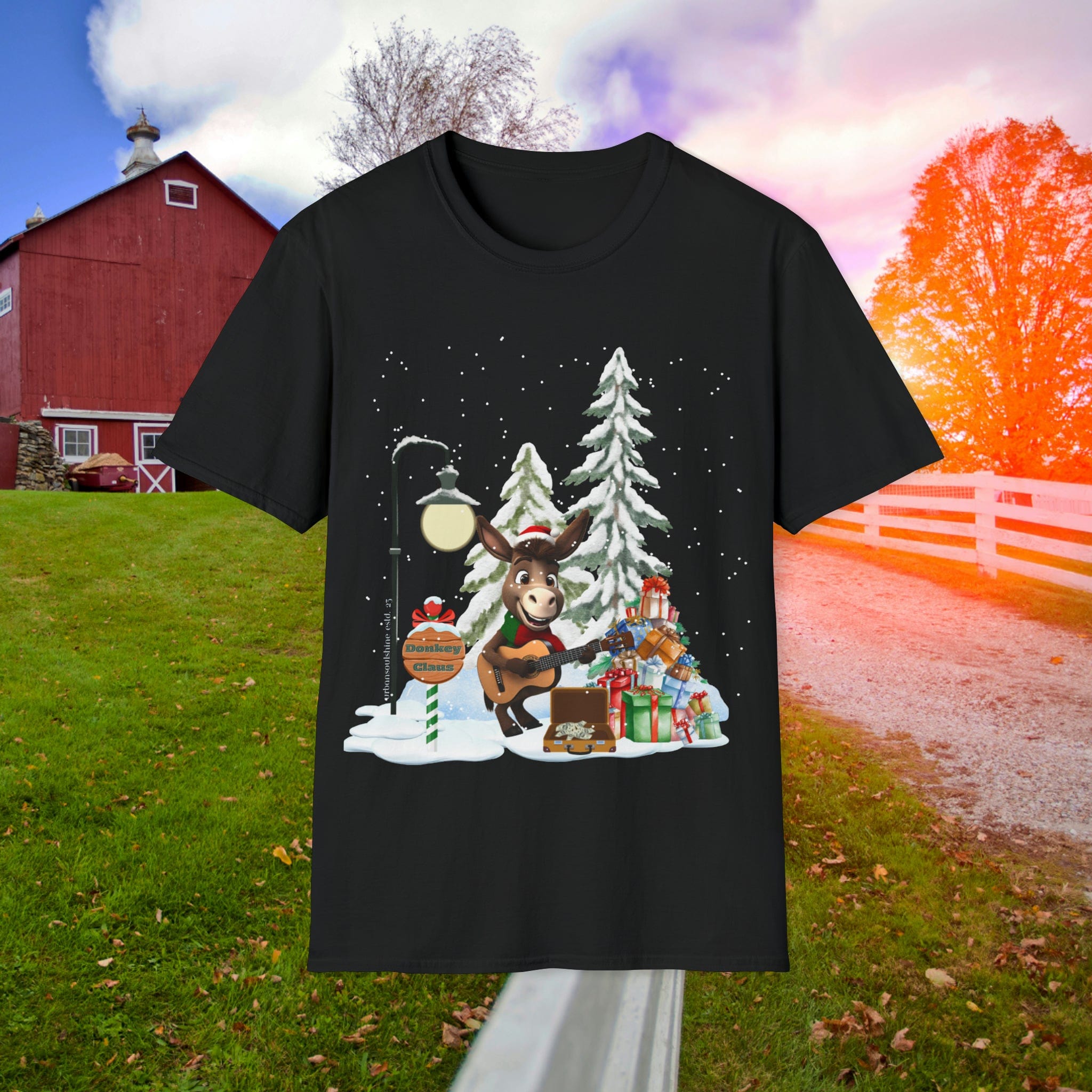 Urban SoulShine & co T-Shirt Donkey Claus Street Singer Holiday Soft Tee (Unisex)