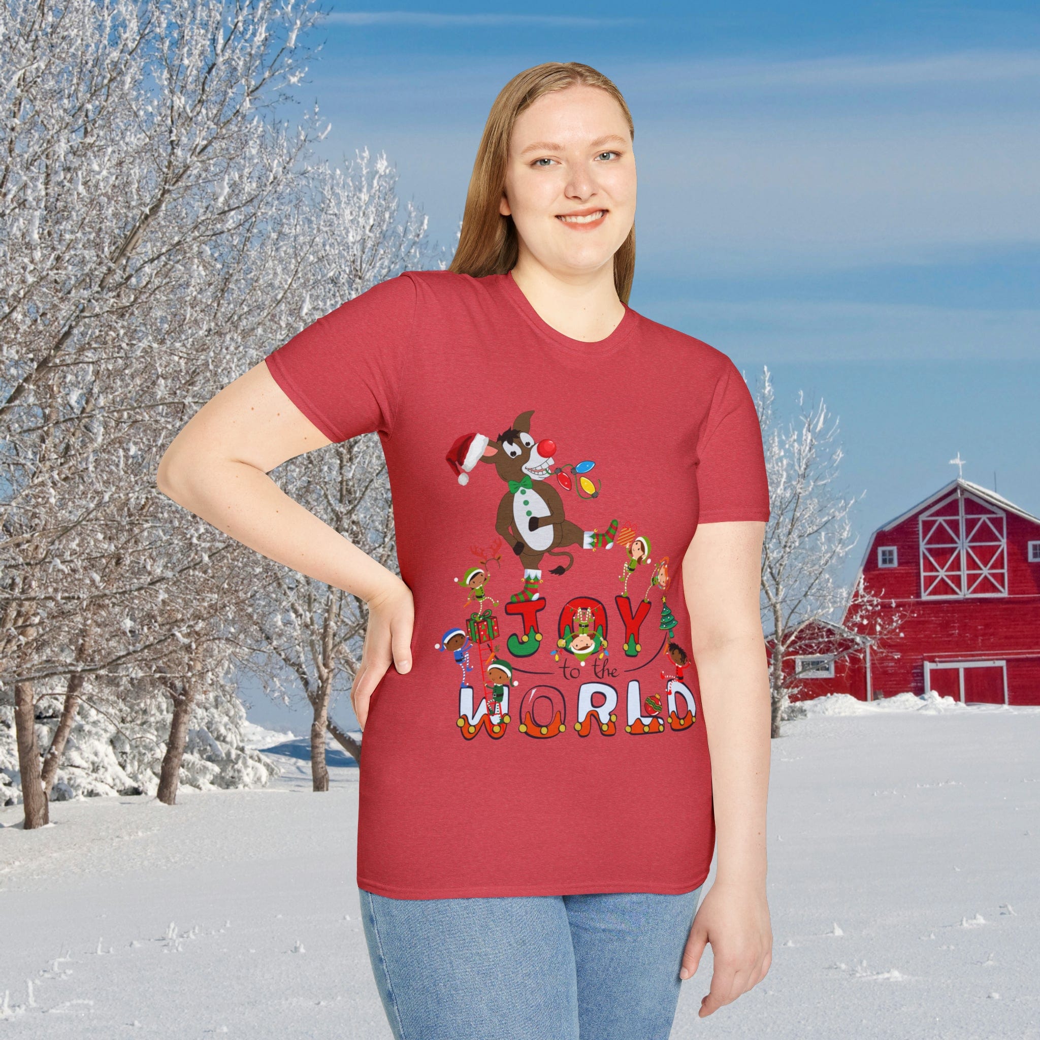 Urban SoulShine & co T-Shirt Heather Red / S Donkey Claus Spreads Joy To The World Soft Tee (Unisex)