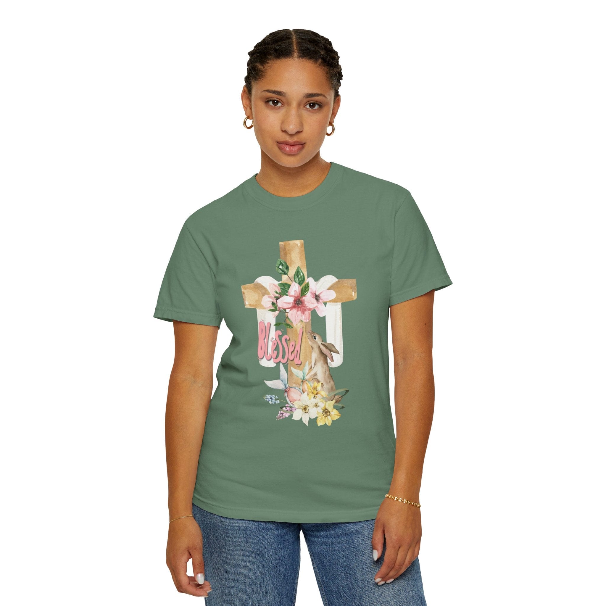 Blessed Easter Comfort Colors Tee Light Green