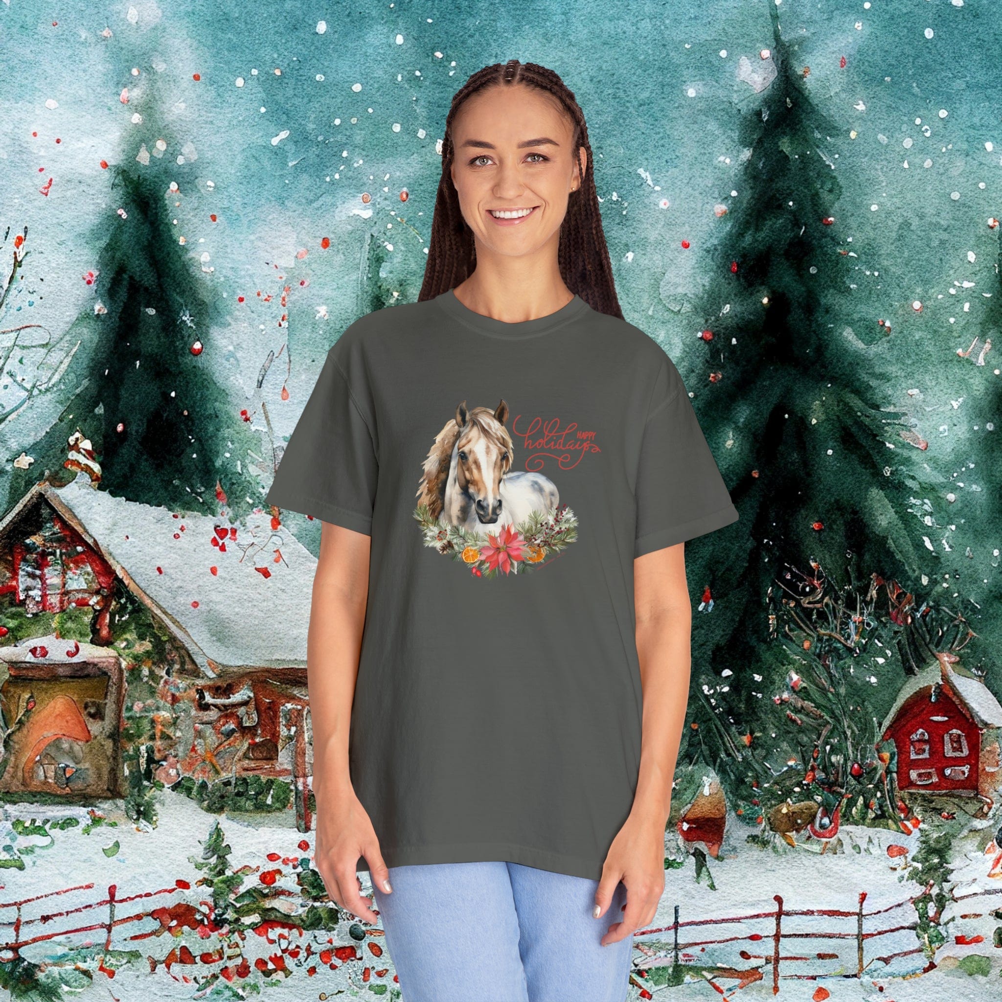 Urban SoulShine & co T-Shirt Pepper / S A Horse Lover's Christmas Garment-Dyed T-shirt