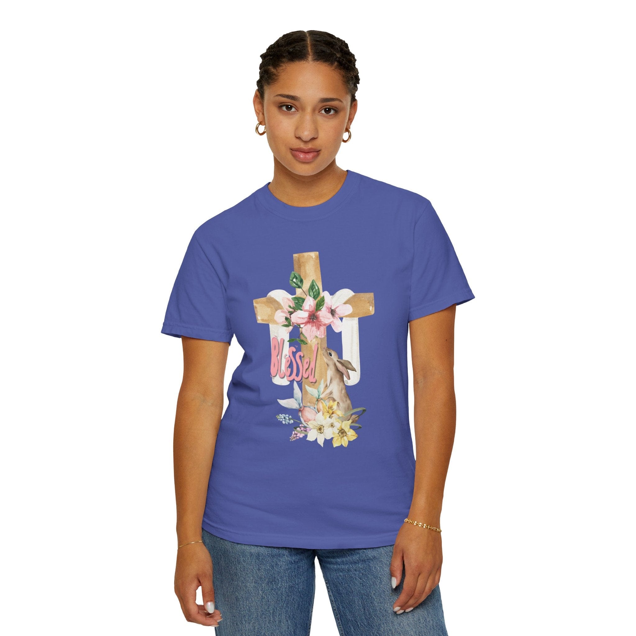 Blessed Easter Comfort Colors Tee Periwinkle