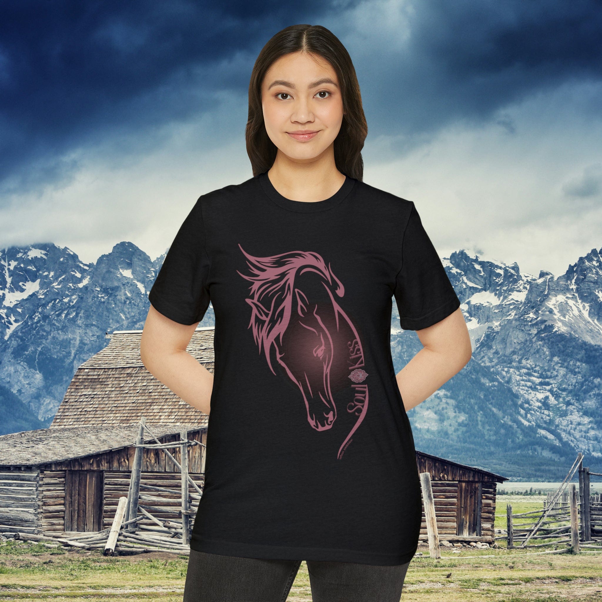 Urban SoulShine & co T-Shirt Solid Black Blend / XS Soul Kiss Rose Horse Recycled Organic Tee