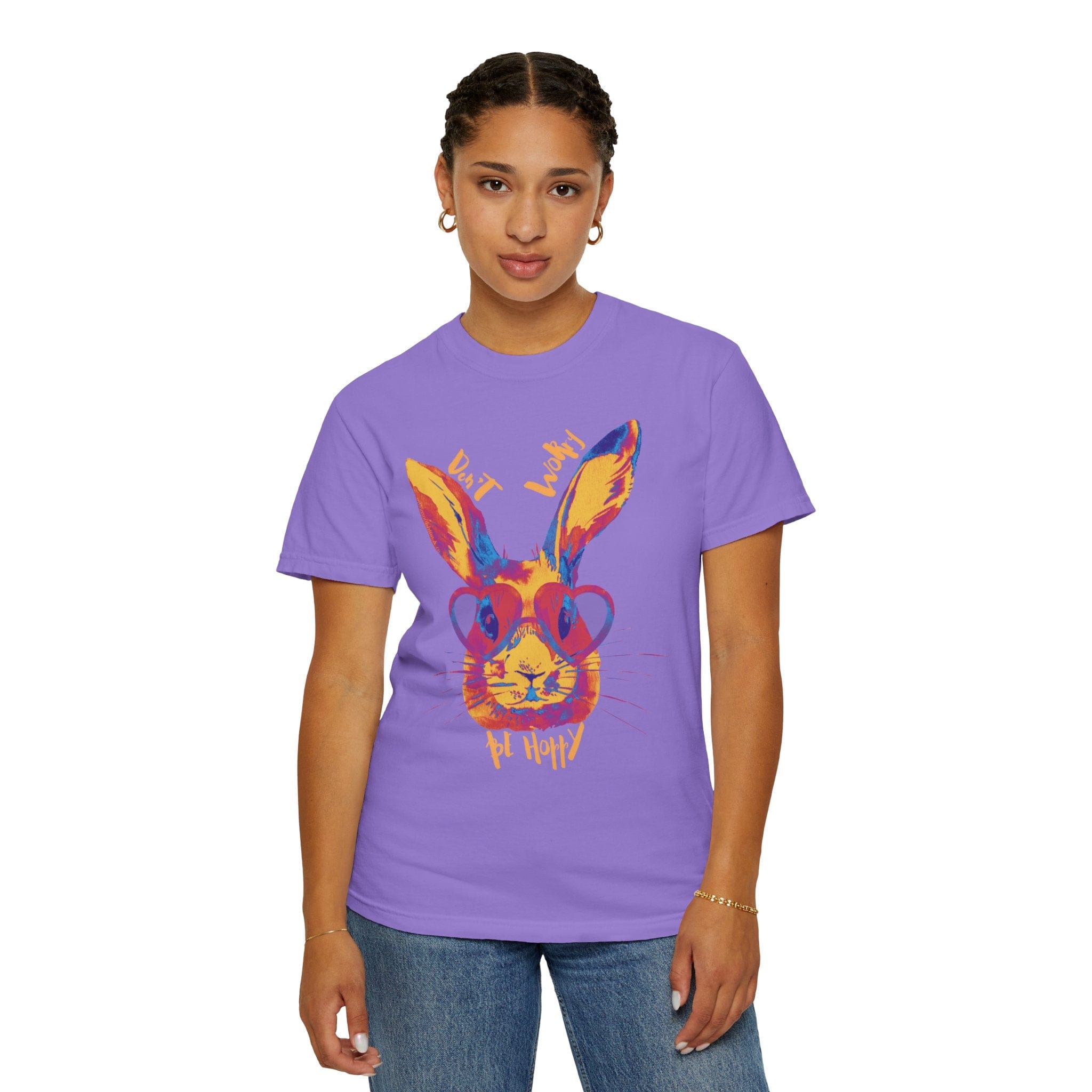 Don't Worry Be Hoppy Comfort Colors Tee (Unisex) Violet