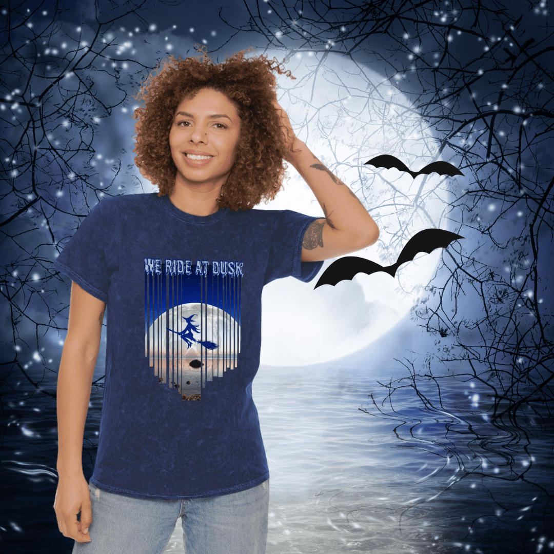 Urban SoulShine & co T-Shirt We Ride At Dusk Moon Witch Halloween Mineral Wash Tee